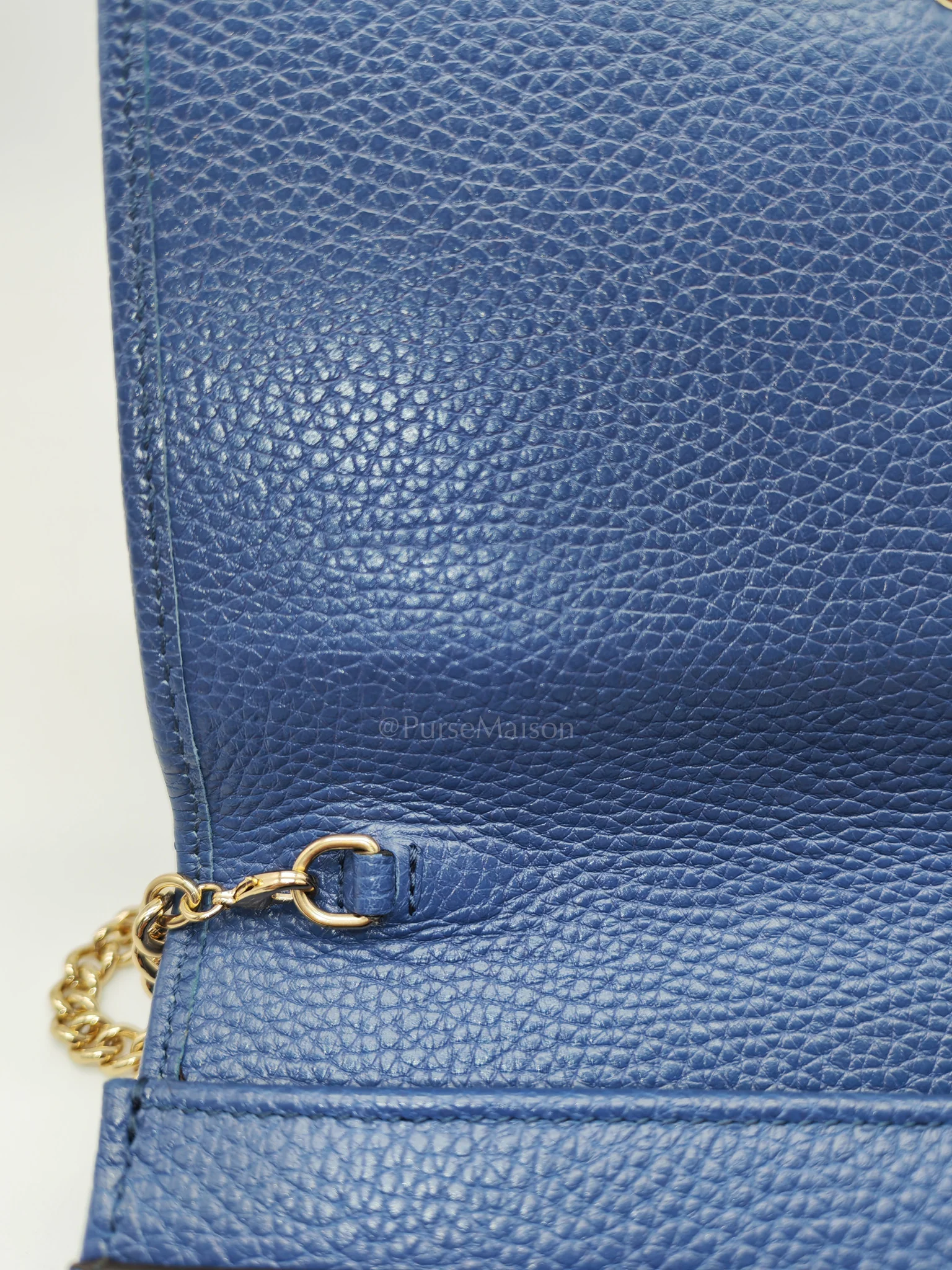 Gucci Soho Wallet on Chain in Blue Grained Leather Light Gold Hardware - Image 20