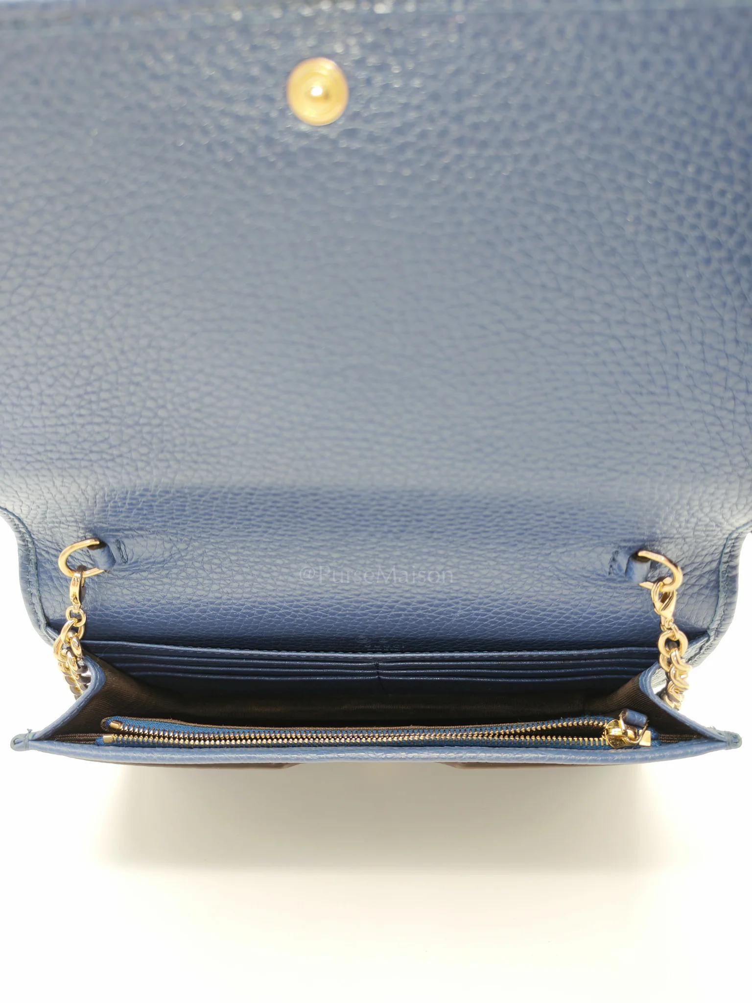 Gucci Soho Wallet on Chain in Blue Grained Leather Light Gold Hardware - Image 21