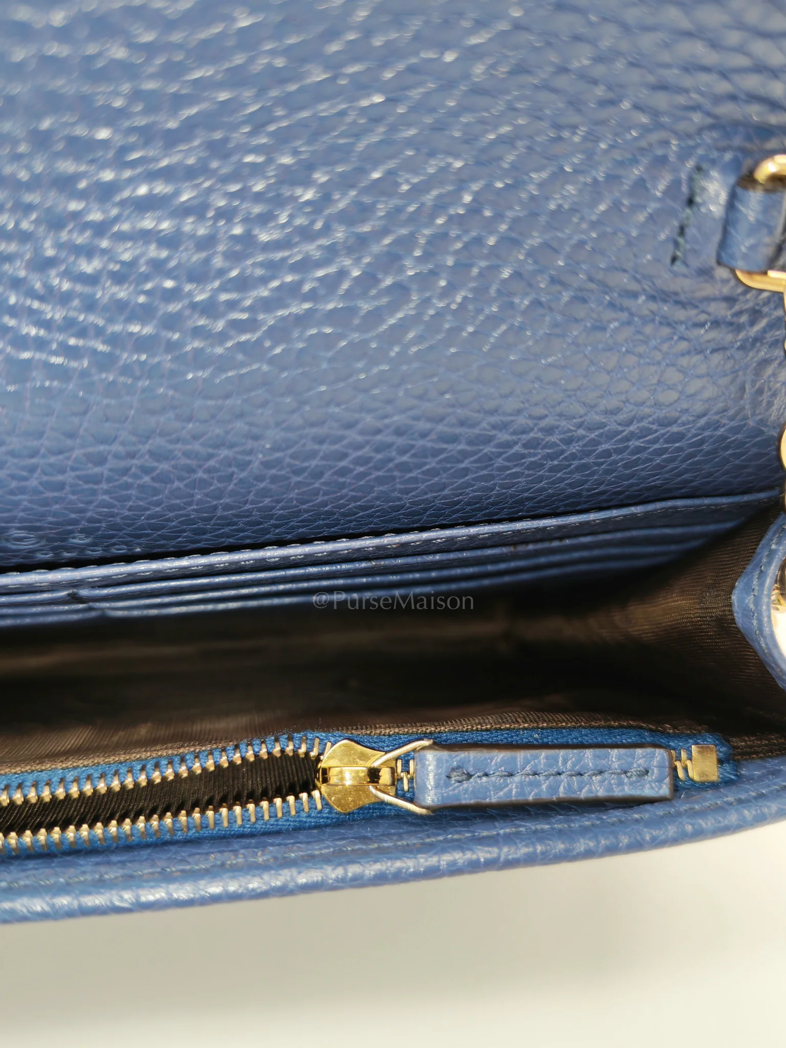 Gucci Soho Wallet on Chain in Blue Grained Leather Light Gold Hardware - Image 23