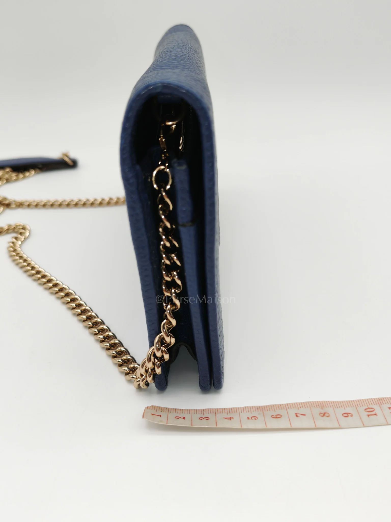 Gucci Soho Wallet on Chain in Blue Grained Leather Light Gold Hardware - Image 25
