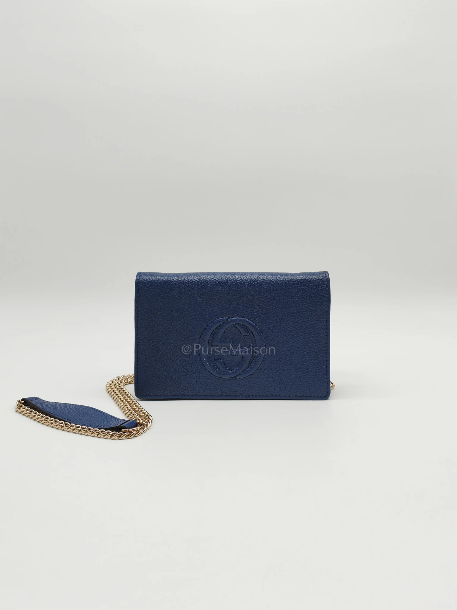 Gucci Soho Wallet on Chain in Blue Grained Leather Light Gold Hardware - Image 27