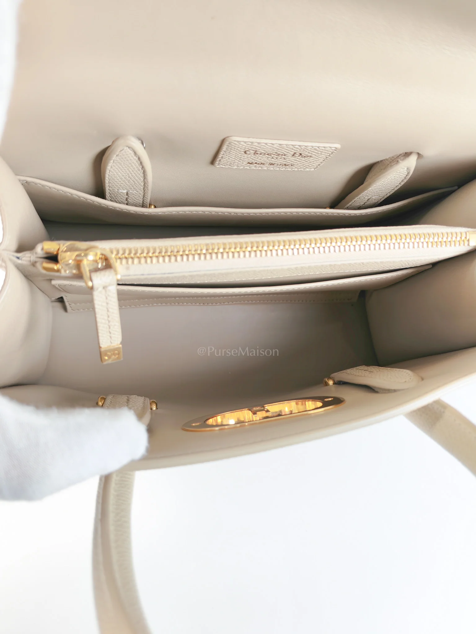 Christian Dior St Honoré Tote Bag Medium in Beige Grained Calfskin - Image 21