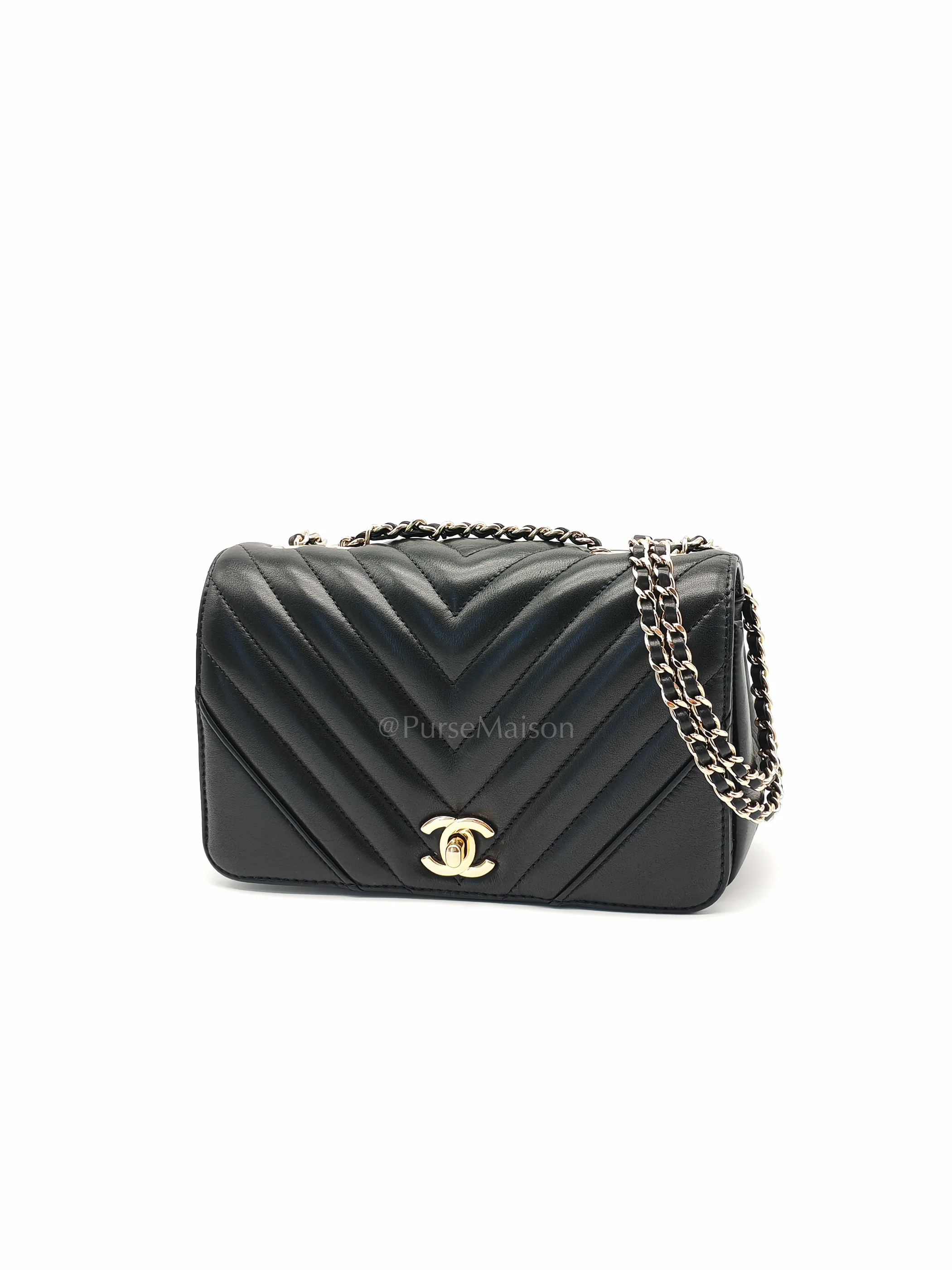 Chanel Statement Flap Small in Black Lambskin Leather Light Gold Hardware (Series 28) - Image 3