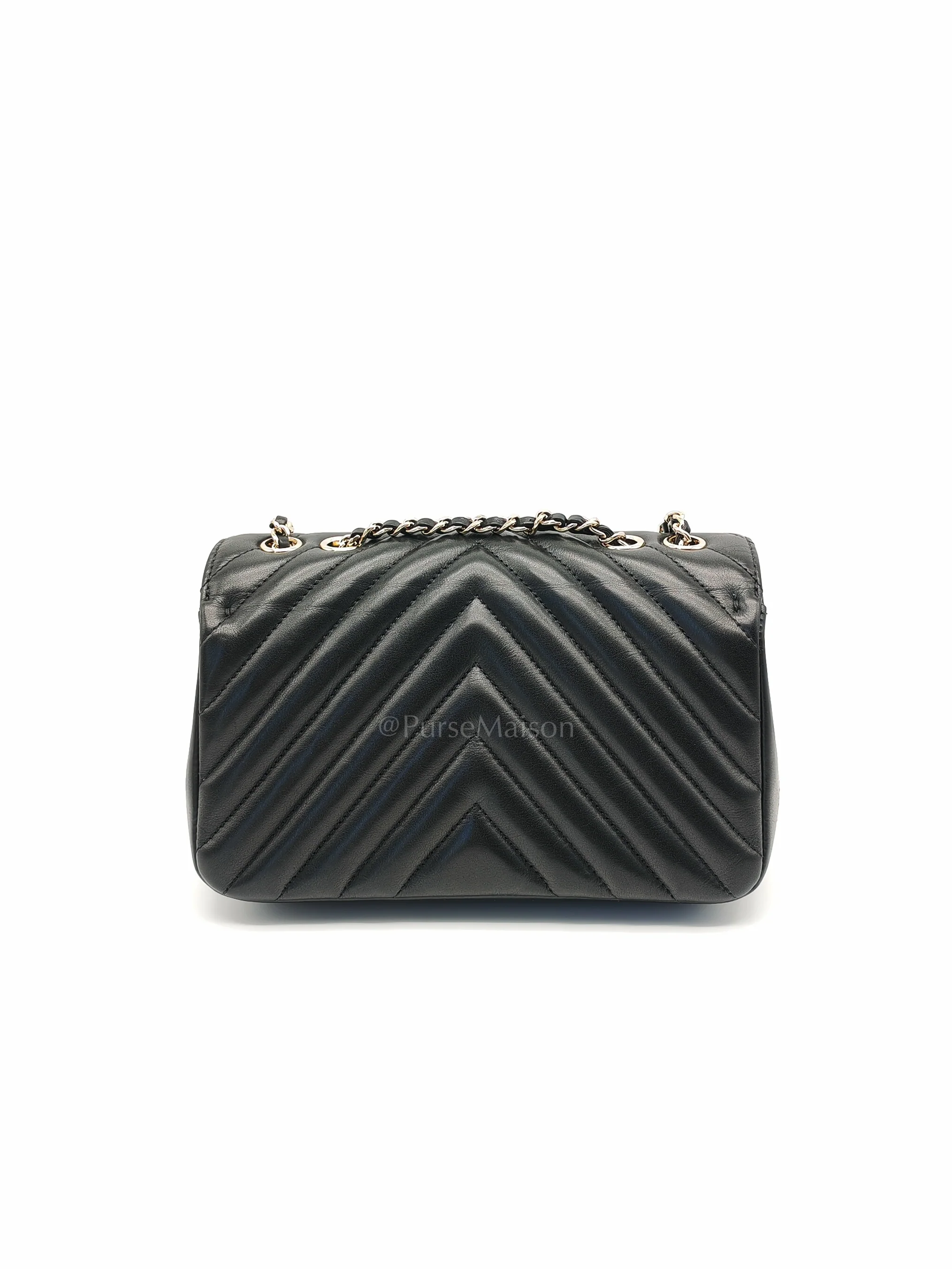 Chanel Statement Flap Small in Black Lambskin Leather Light Gold Hardware (Series 28) - Image 4