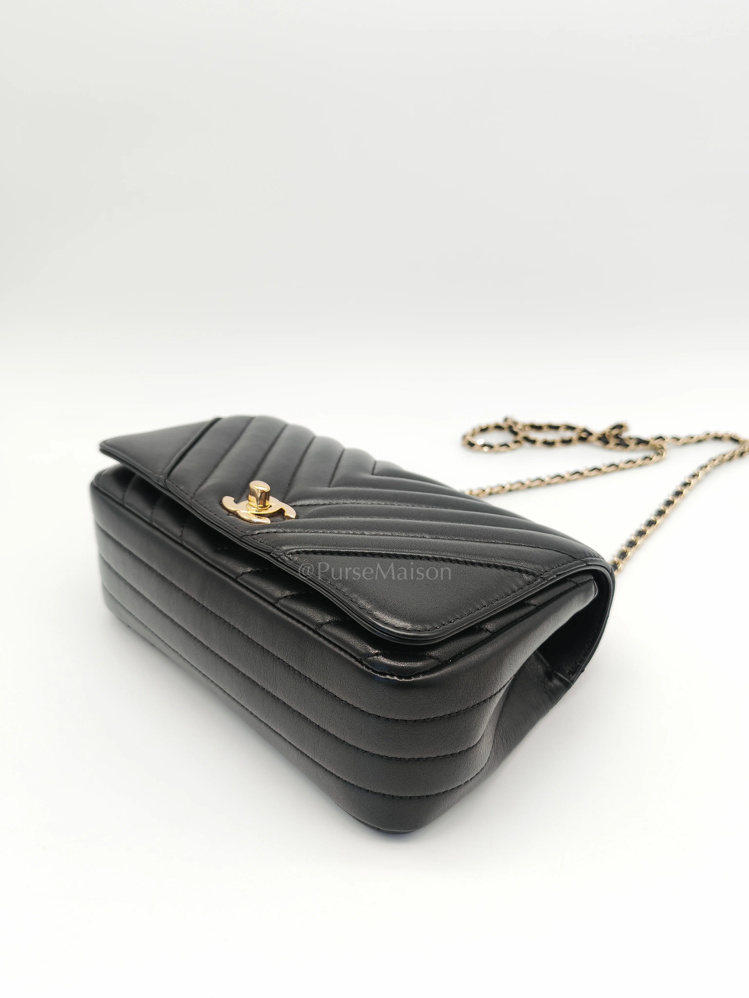 Chanel Statement Flap Small in Black Lambskin Leather Light Gold Hardware (Series 28) - Image 9
