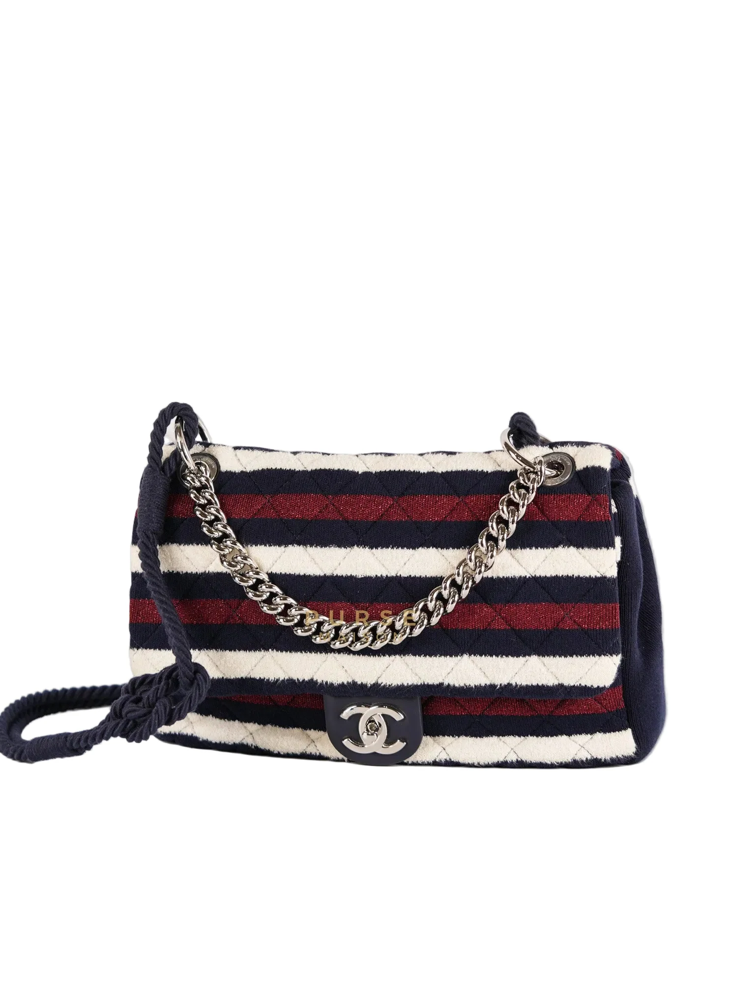 Chanel Stripe Flap Jumbo in Multicolor in Jersey Rope Silver Hardware Series 27