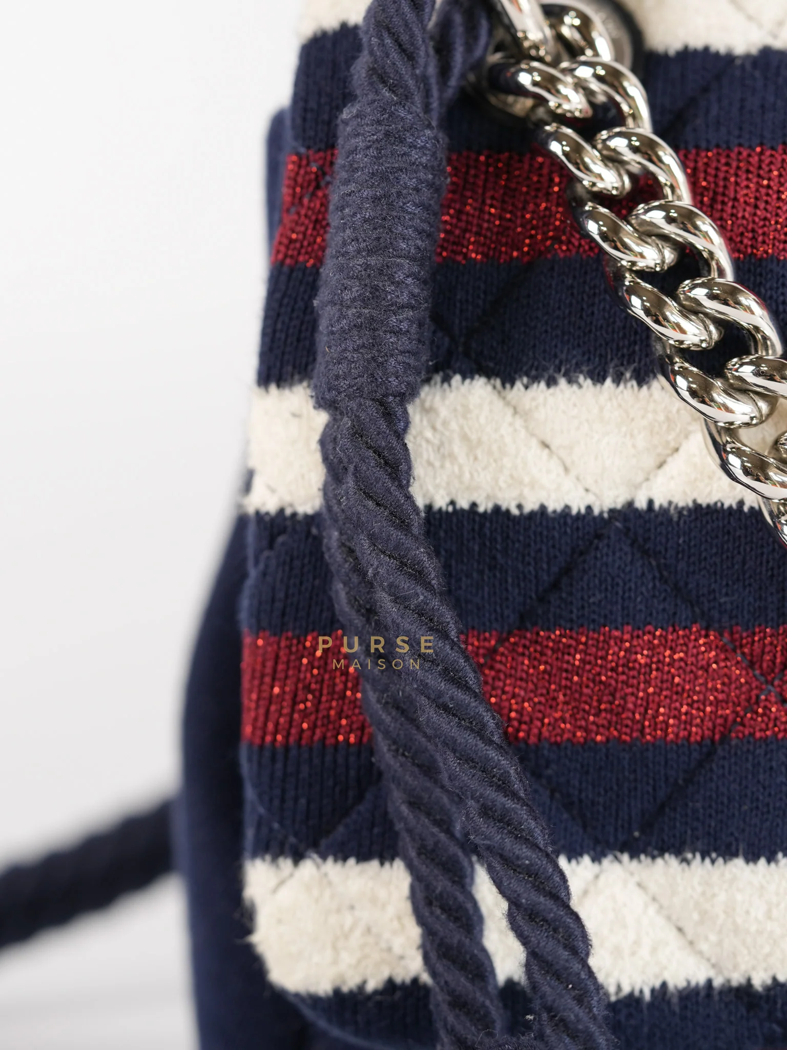 Chanel Stripe Flap Jumbo in Multicolor in Jersey Rope Silver Hardware Series 27 - Image 14