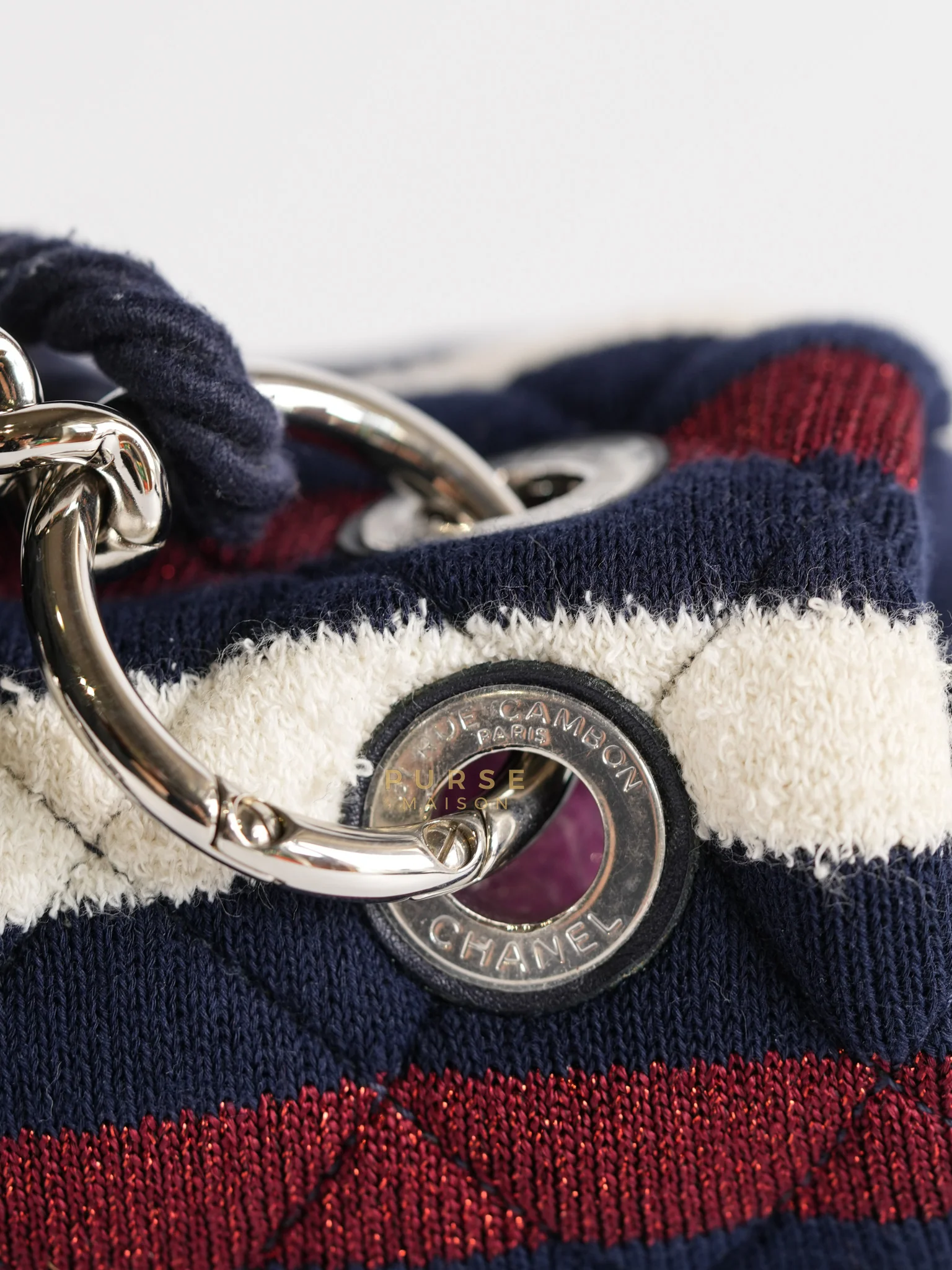 Chanel Stripe Flap Jumbo in Multicolor in Jersey Rope Silver Hardware Series 27 - Image 16