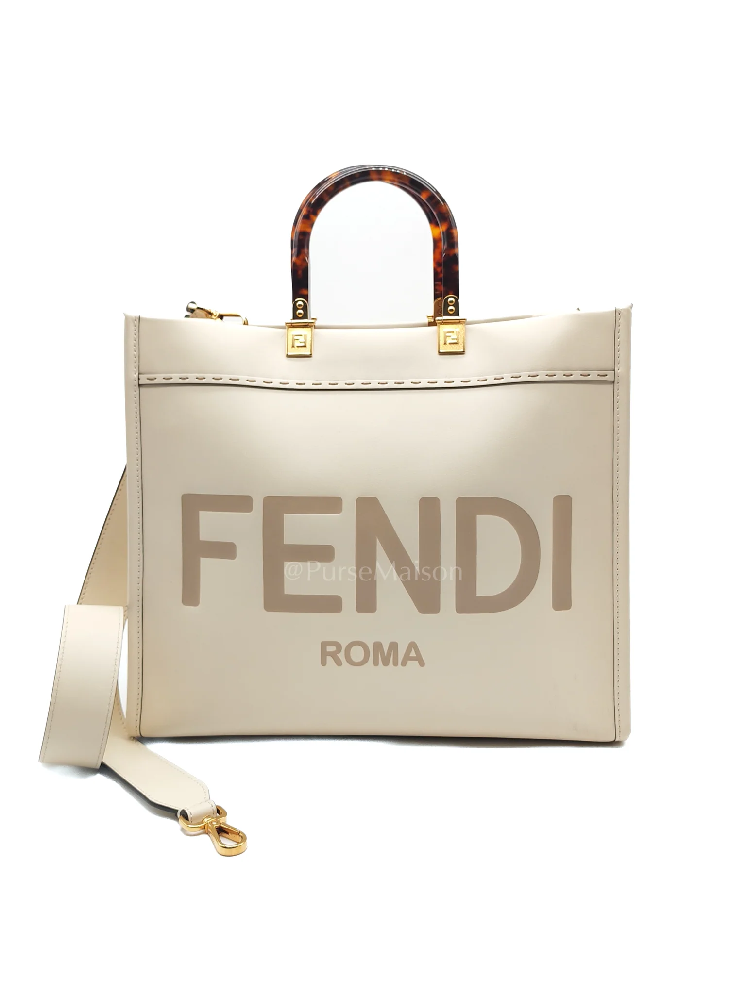 Fendi Sunshine Medium in White Smooth Calfskin Leather Tote Bag