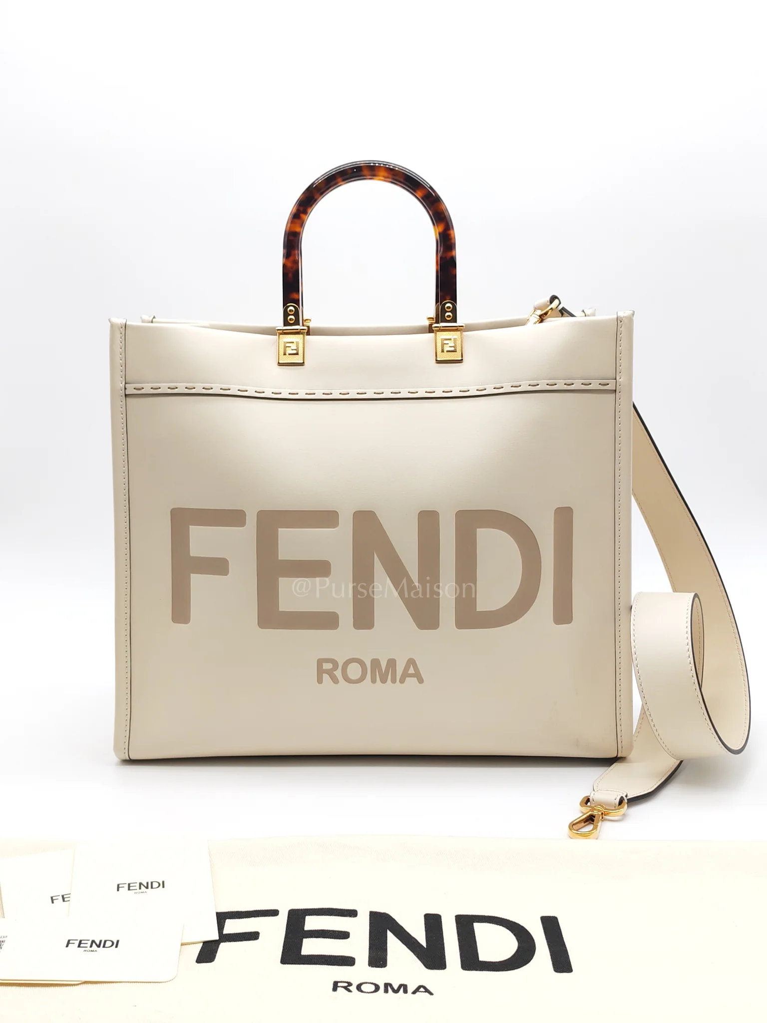 Fendi Sunshine Medium in White Smooth Calfskin Leather Tote Bag - Image 37