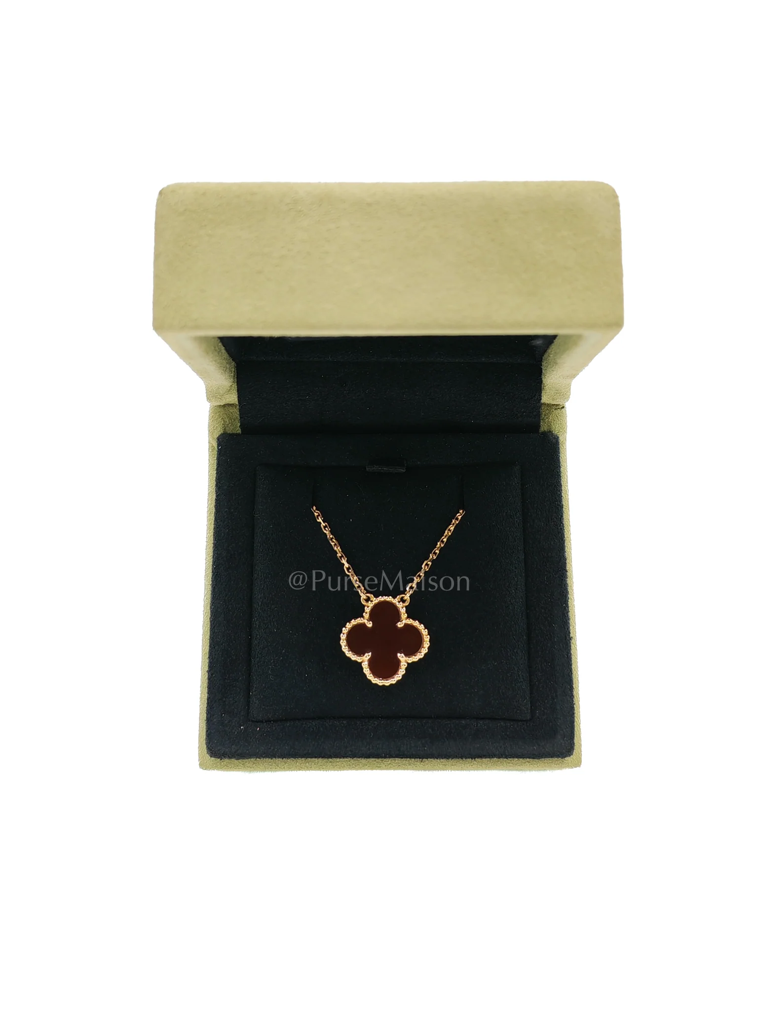 Van Cleef & Arpels Vintage Alhambra Carnelian Mother of Pearl Pendant Yellow Gold Necklace Year 2020