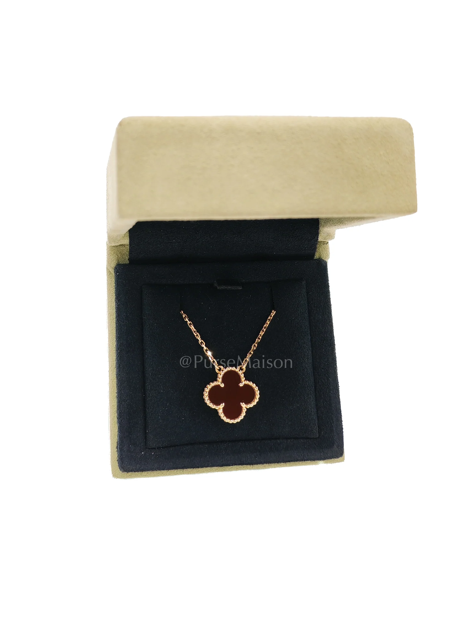 Van Cleef & Arpels Vintage Alhambra Carnelian Mother of Pearl Pendant Yellow Gold Necklace Year 2020 - Image 2