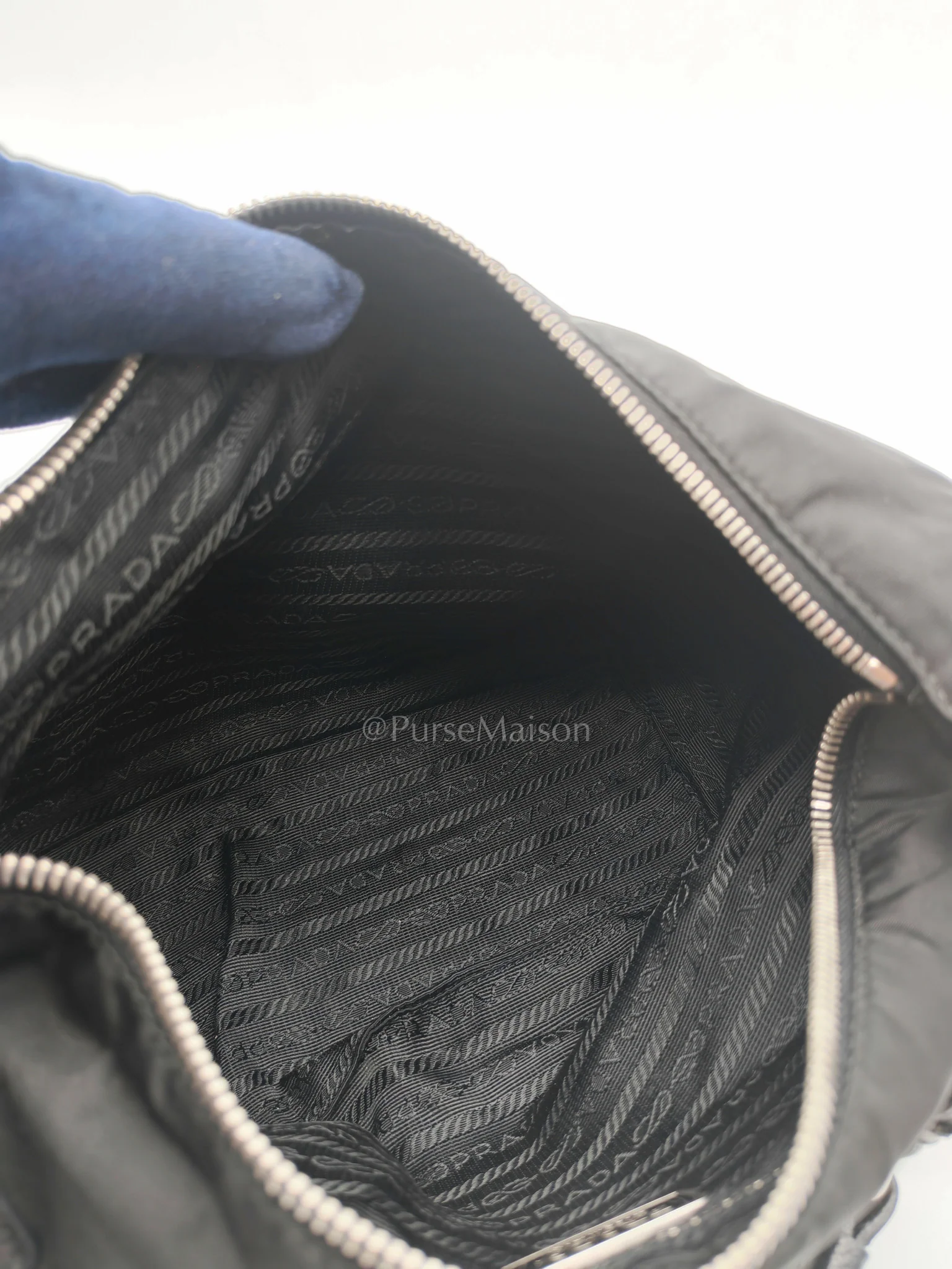Prada Tessuto Shoulder Bag in Black Nylon Canvas & Silver Hardware - Image 24