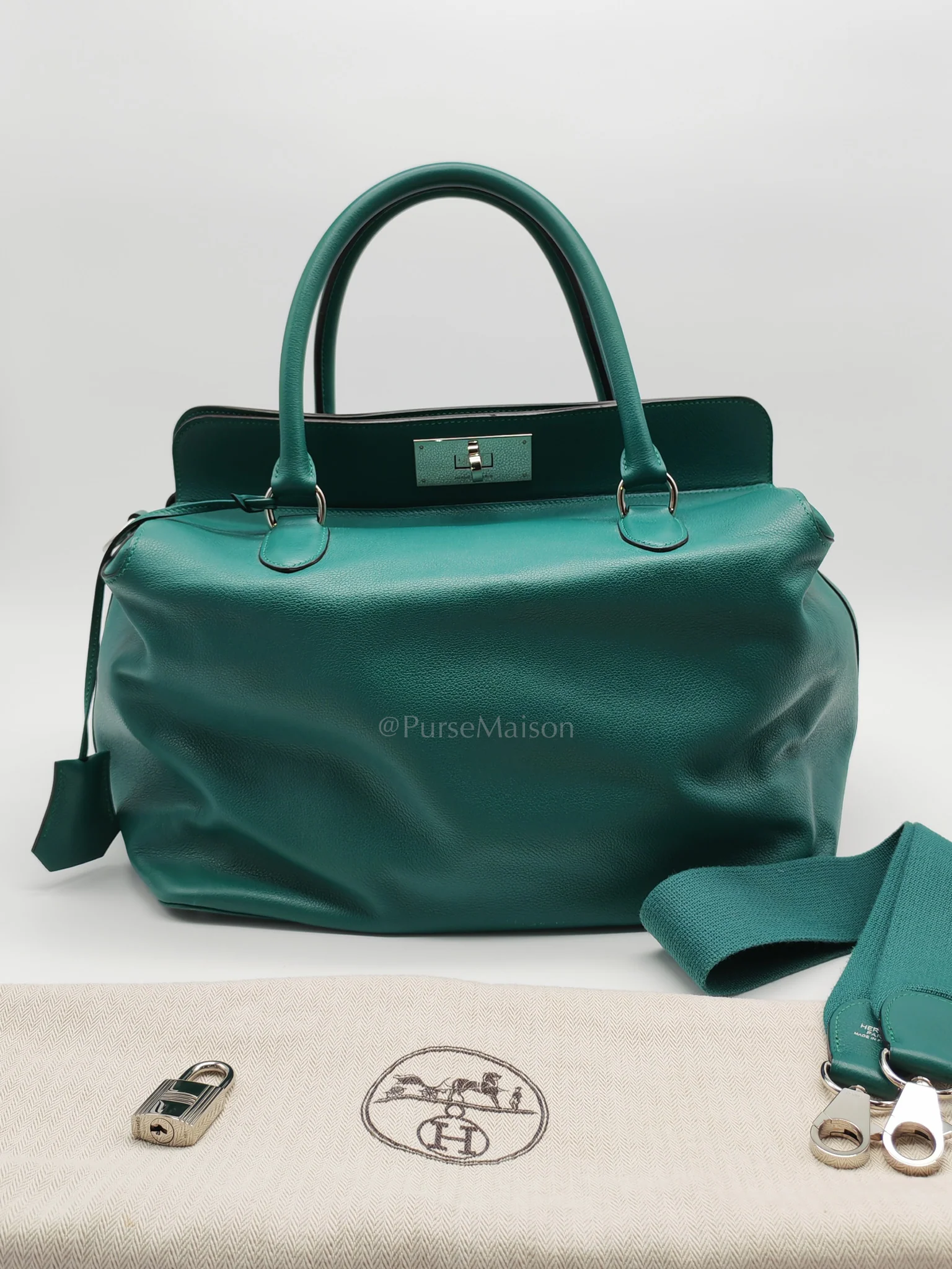 Hermes Toolbox 33 in Malachite Evercolor Leather Palladium Hardware - Image 41