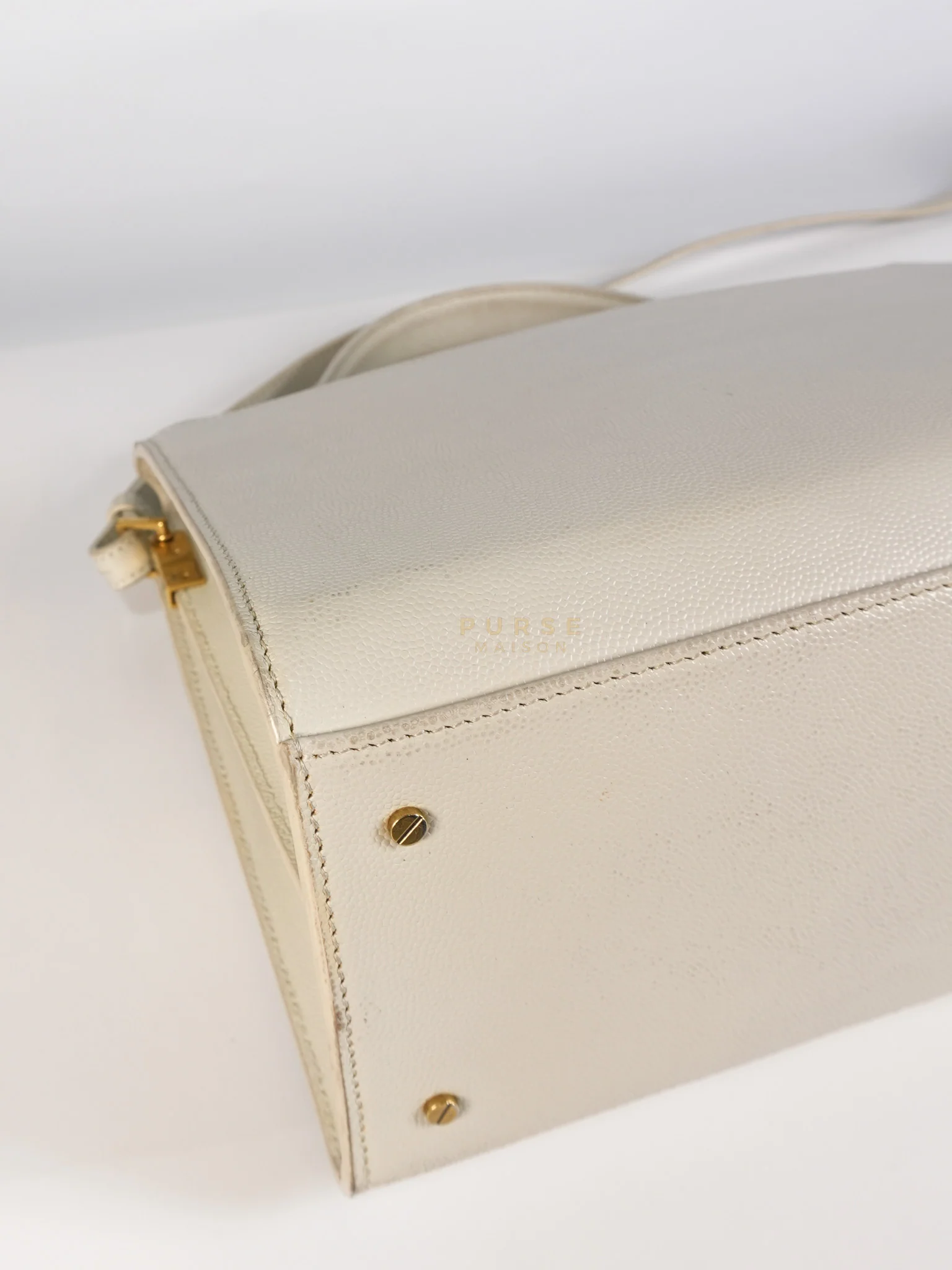 Yves Saint Laurent Cassandra Top Handle Medium in Off White Grained Calfskin Leather - Image 10