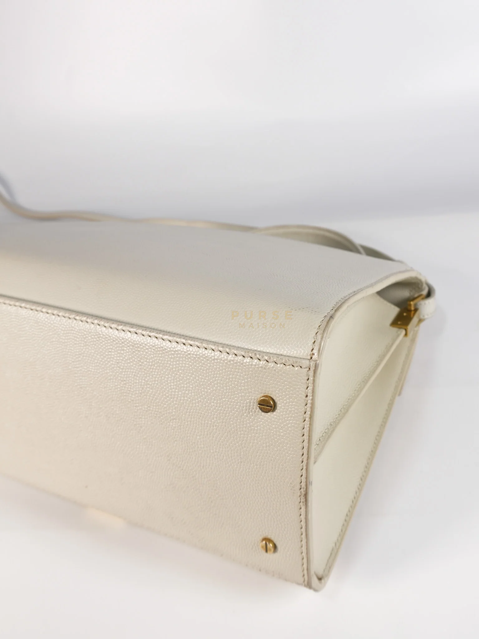 Yves Saint Laurent Cassandra Top Handle Medium in Off White Grained Calfskin Leather - Image 11