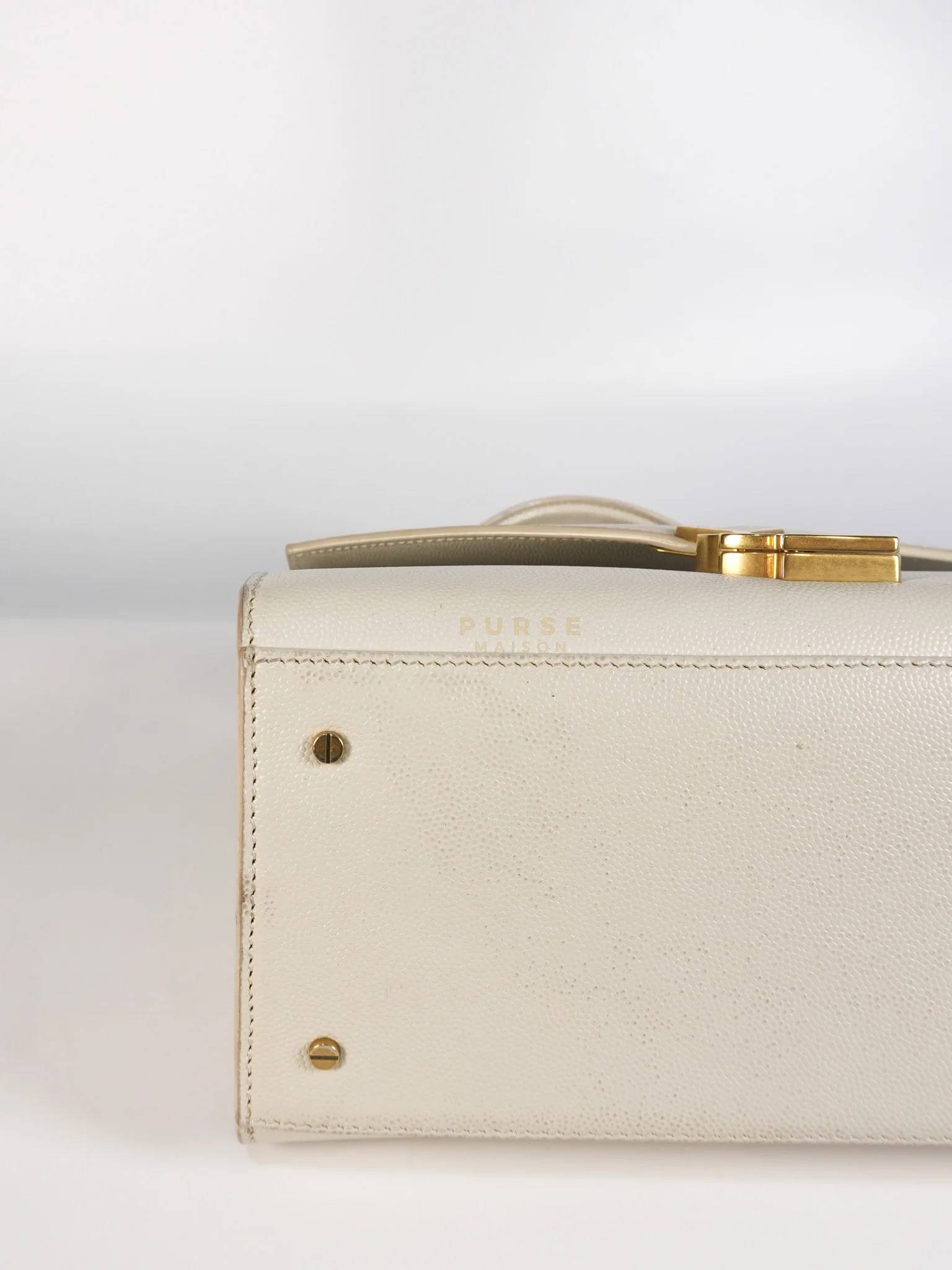 Yves Saint Laurent Cassandra Top Handle Medium in Off White Grained Calfskin Leather - Image 12