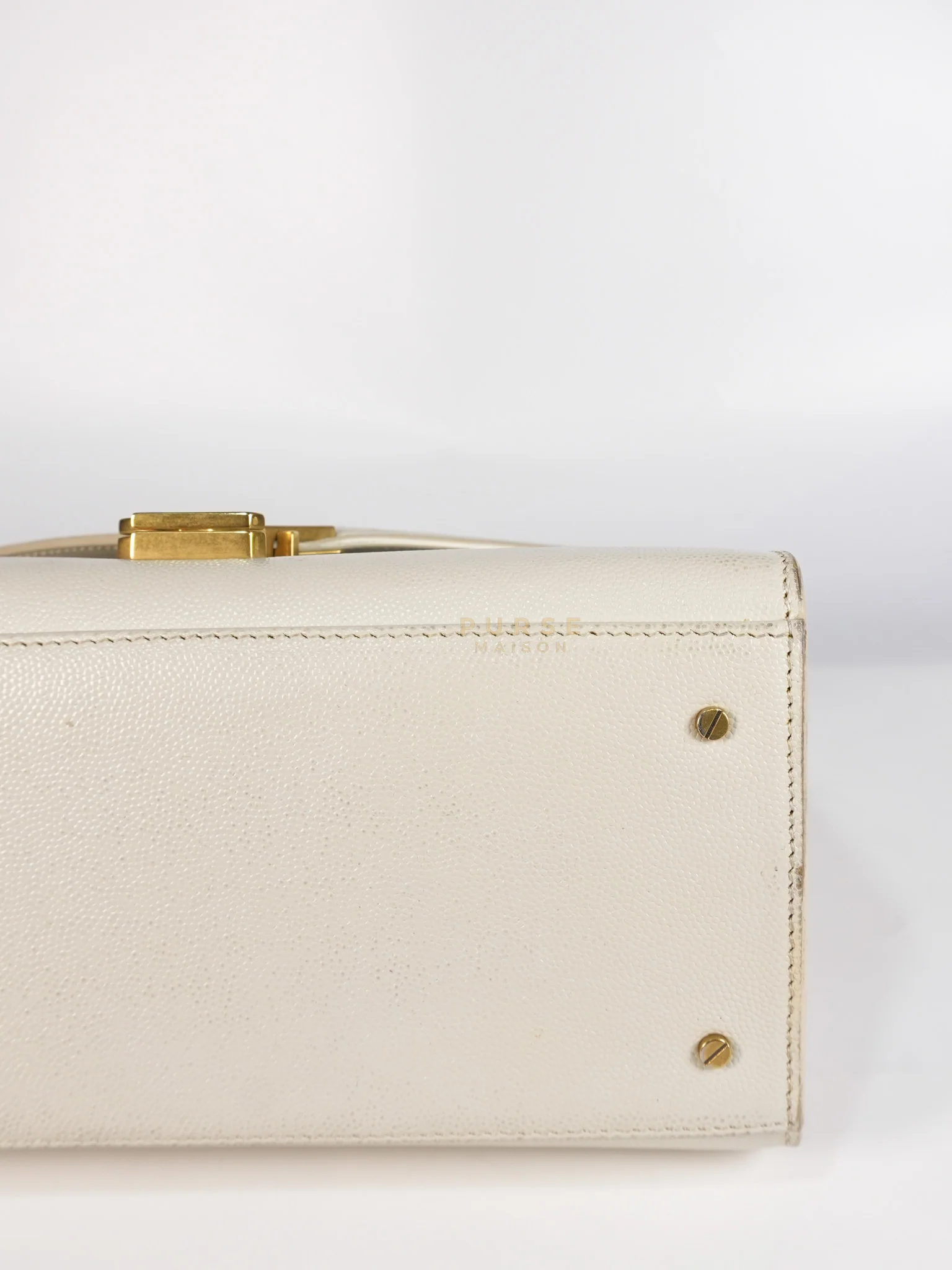 Yves Saint Laurent Cassandra Top Handle Medium in Off White Grained Calfskin Leather - Image 13