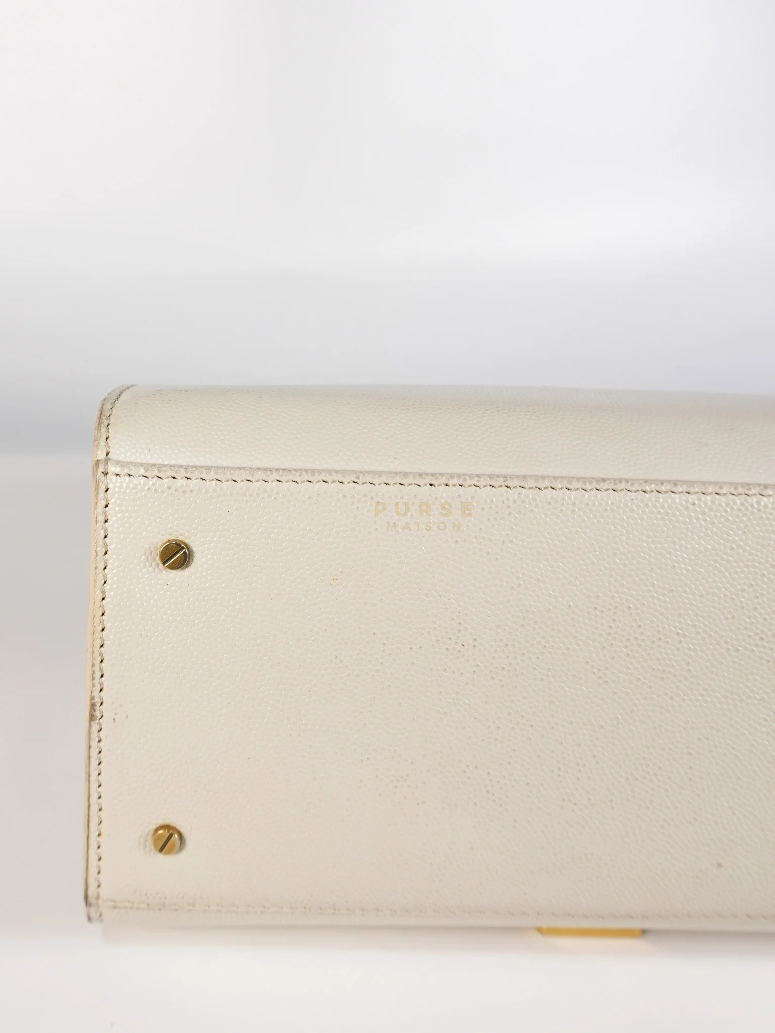 Yves Saint Laurent Cassandra Top Handle Medium in Off White Grained Calfskin Leather - Image 14