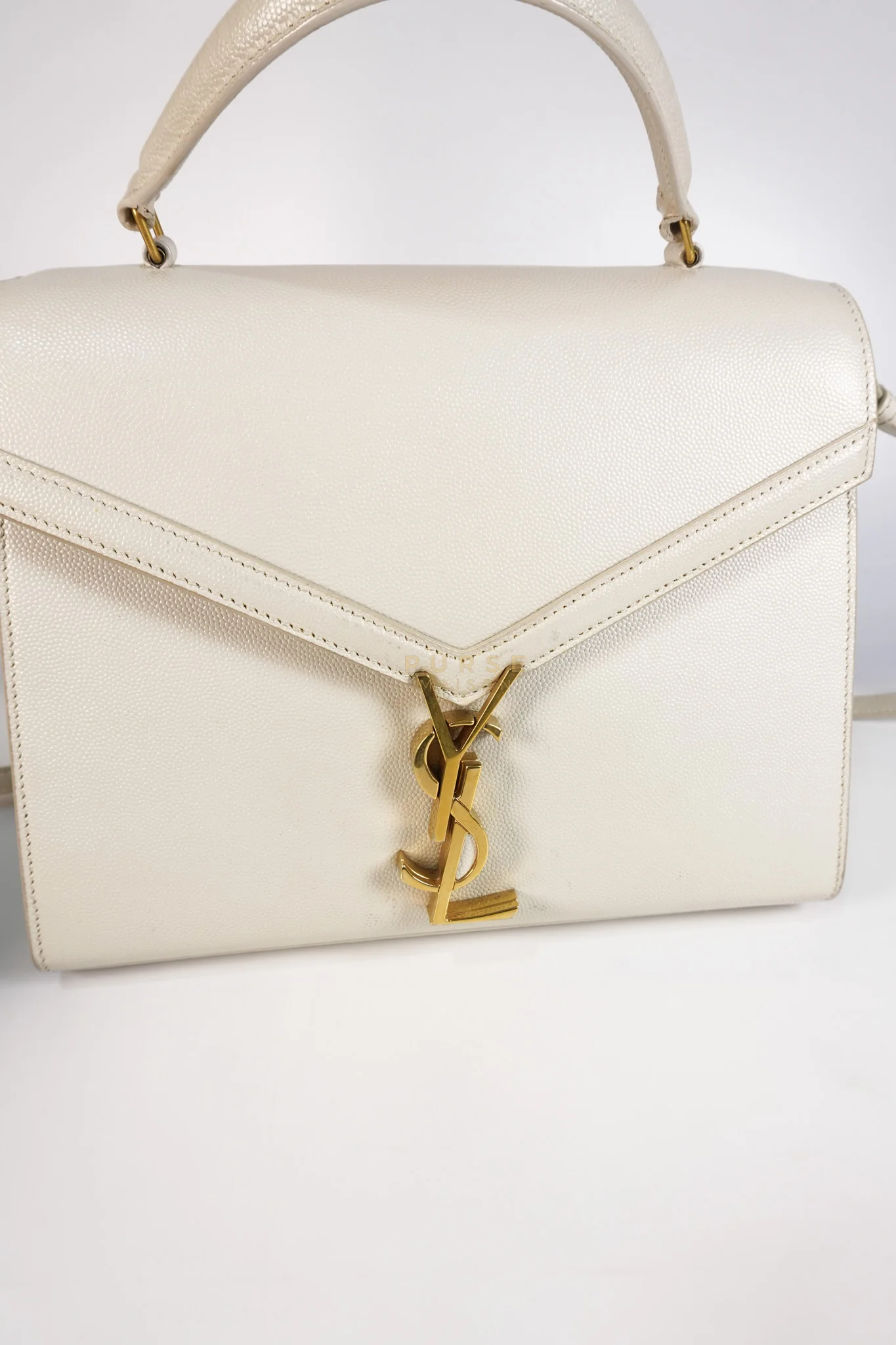 Yves Saint Laurent Cassandra Top Handle Medium in Off White Grained Calfskin Leather - Image 16