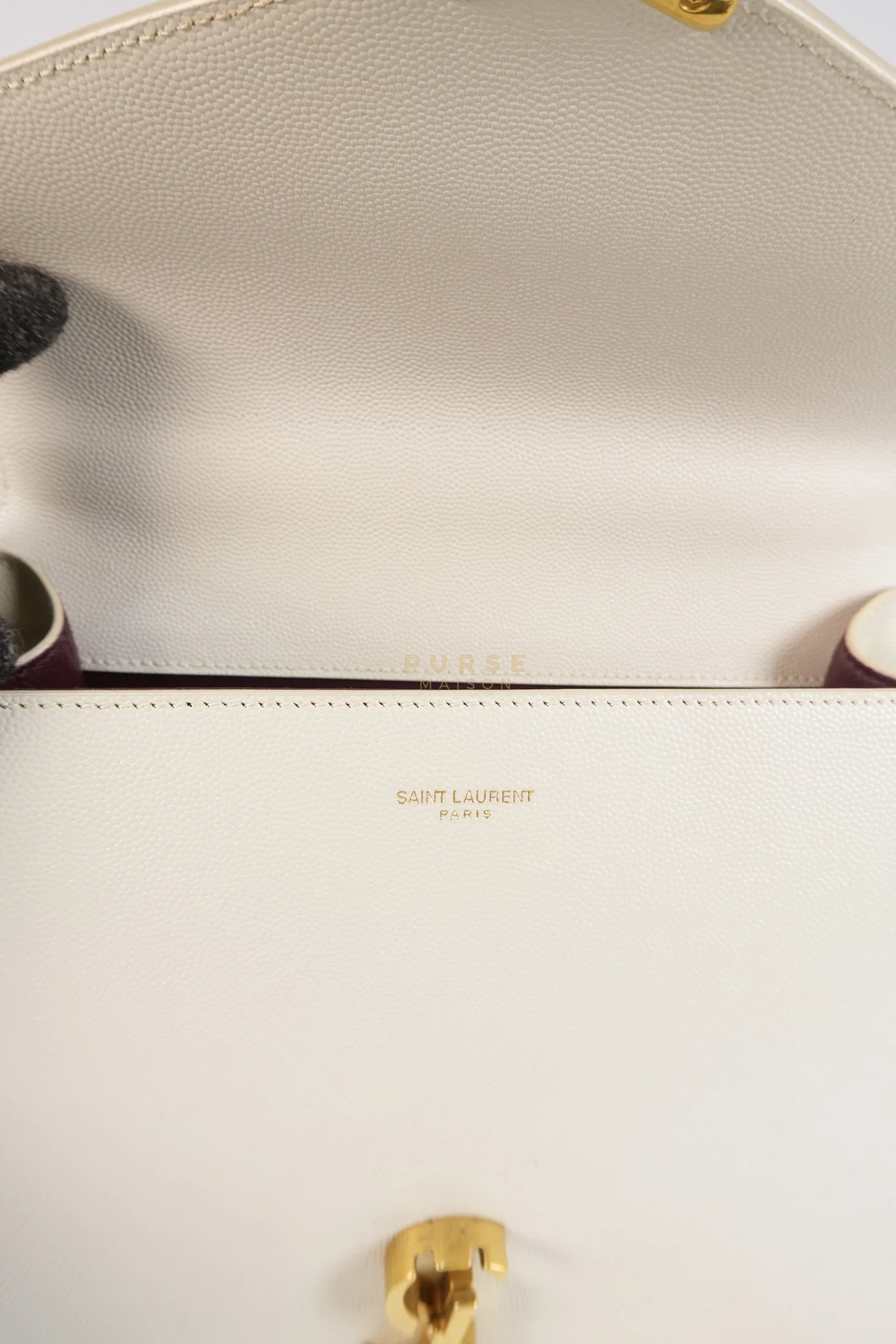 Yves Saint Laurent Cassandra Top Handle Medium in Off White Grained Calfskin Leather - Image 17