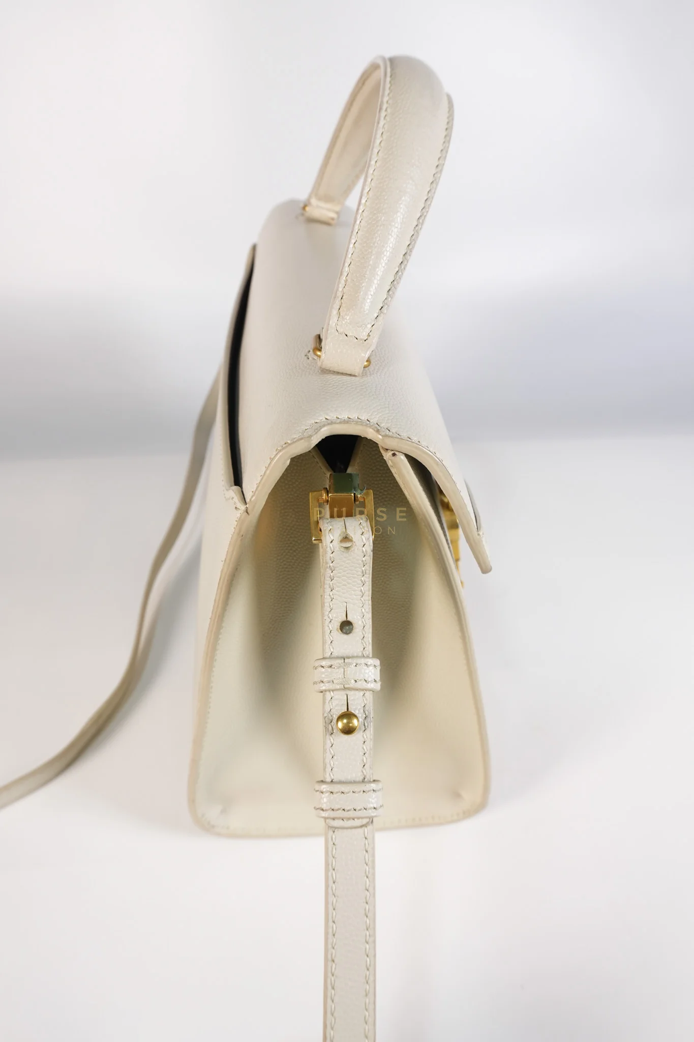 Yves Saint Laurent Cassandra Top Handle Medium in Off White Grained Calfskin Leather - Image 18