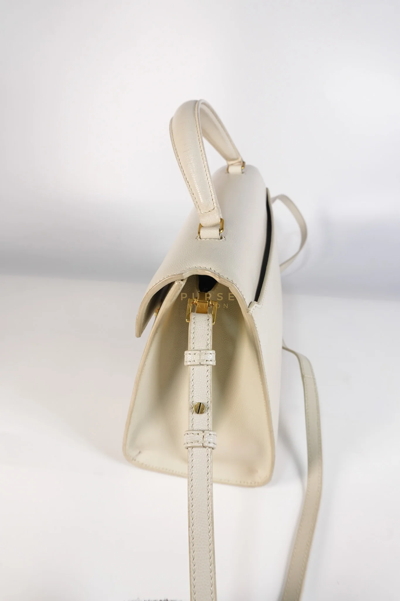 Yves Saint Laurent Cassandra Top Handle Medium in Off White Grained Calfskin Leather - Image 19