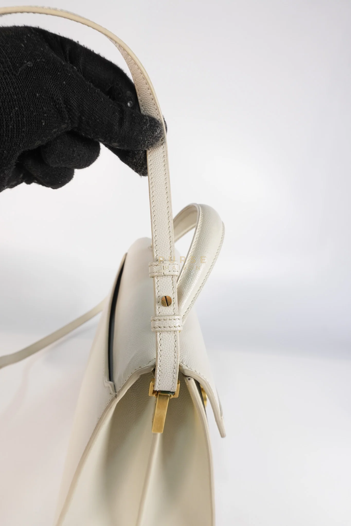 Yves Saint Laurent Cassandra Top Handle Medium in Off White Grained Calfskin Leather - Image 20