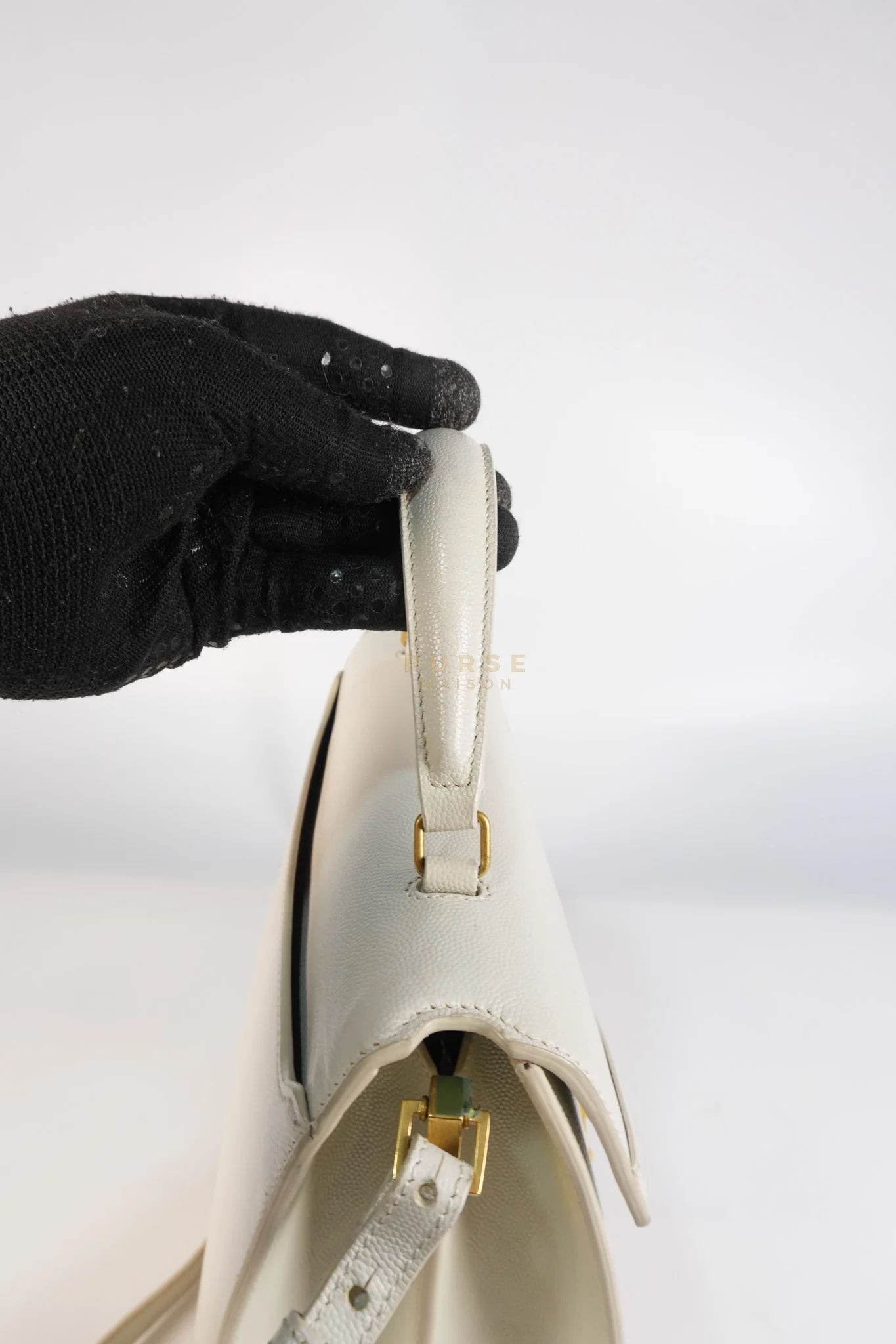 Yves Saint Laurent Cassandra Top Handle Medium in Off White Grained Calfskin Leather - Image 22