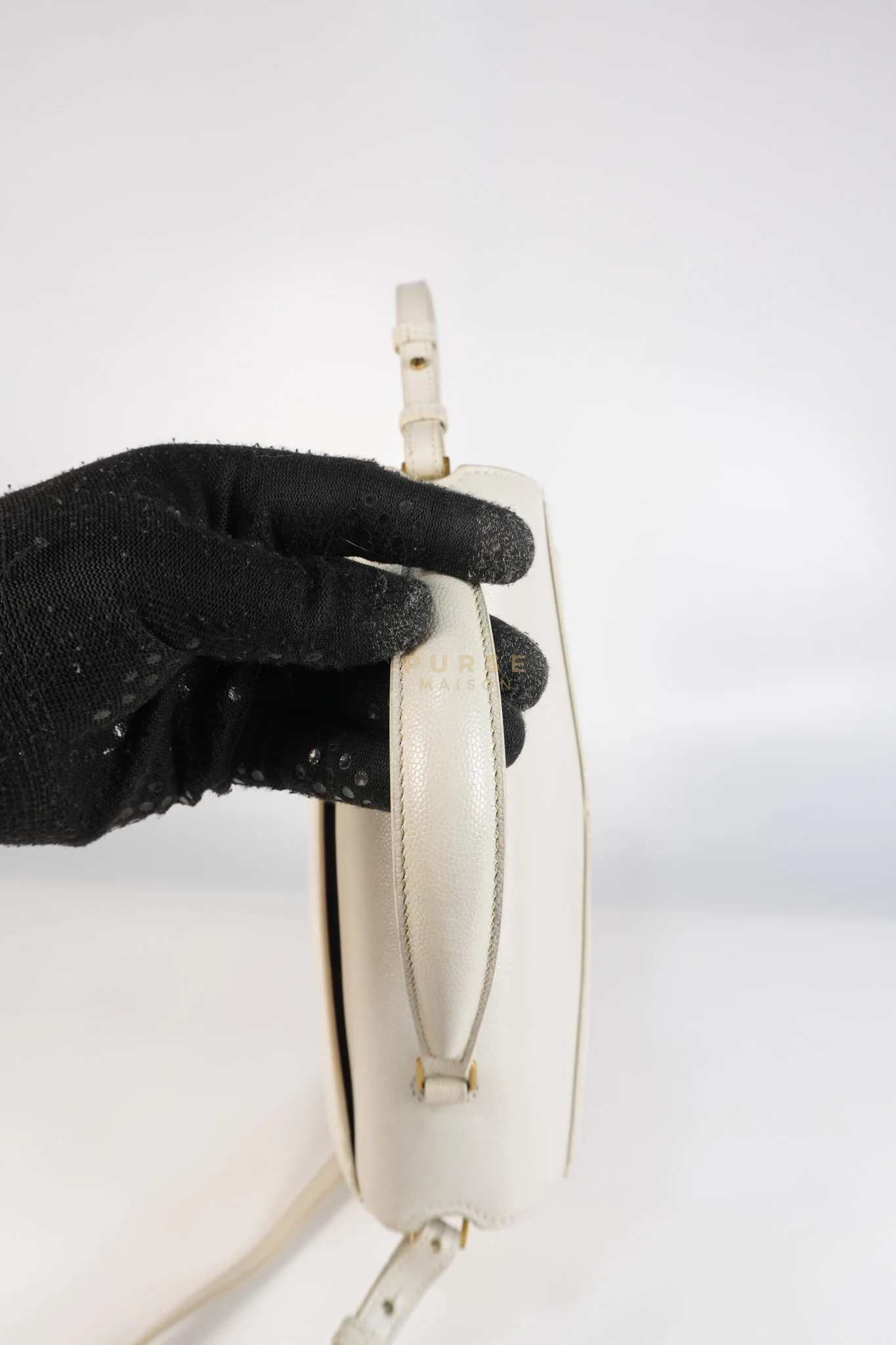 Yves Saint Laurent Cassandra Top Handle Medium in Off White Grained Calfskin Leather - Image 23