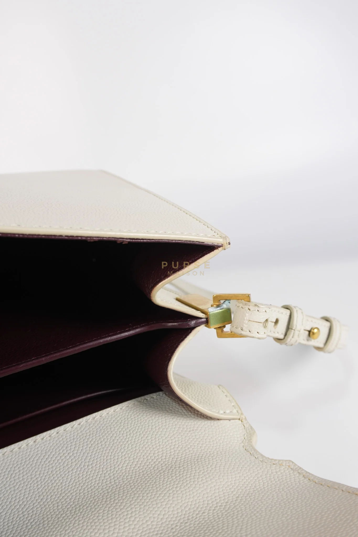 Yves Saint Laurent Cassandra Top Handle Medium in Off White Grained Calfskin Leather - Image 24