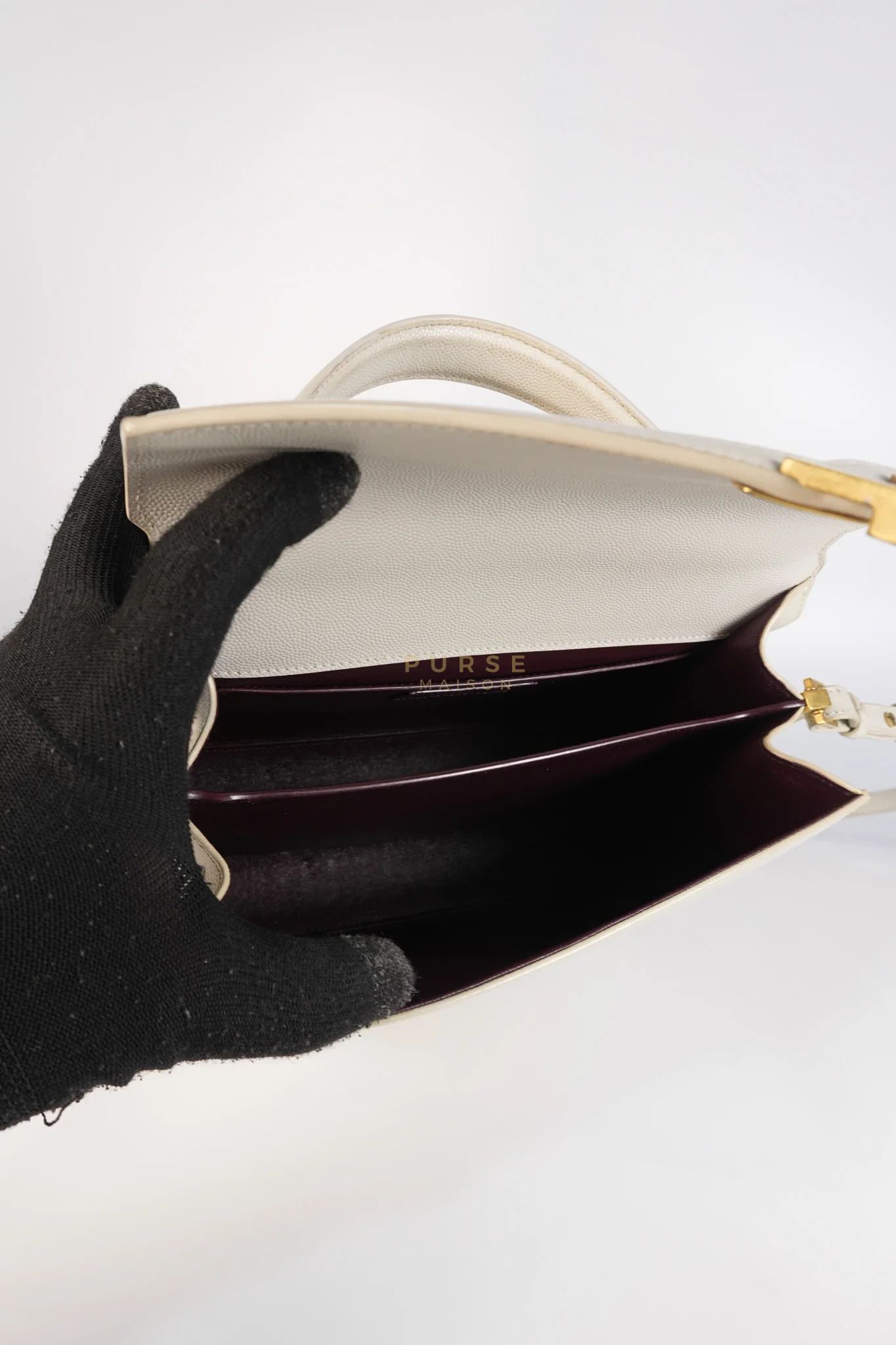 Yves Saint Laurent Cassandra Top Handle Medium in Off White Grained Calfskin Leather - Image 26