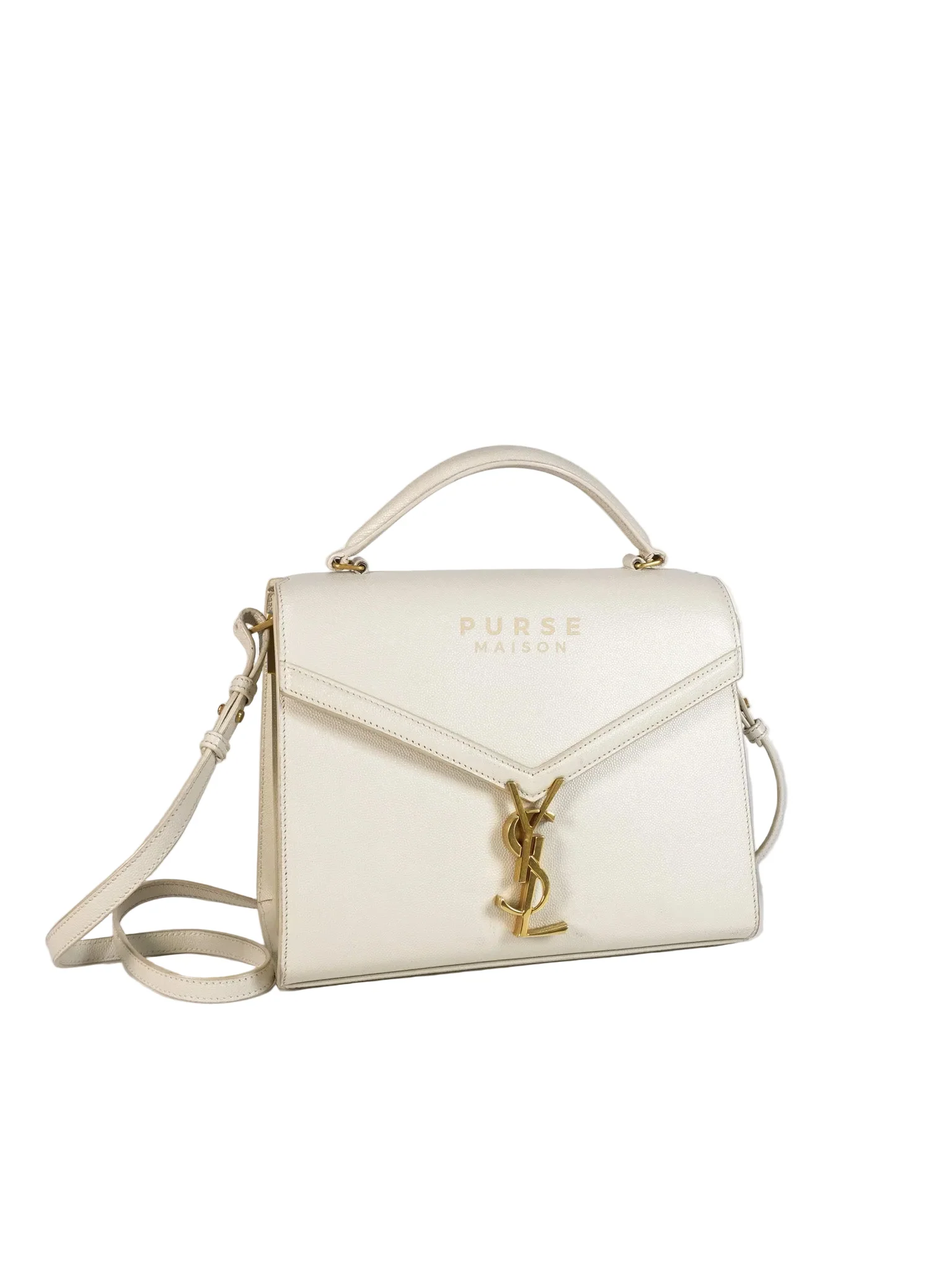 Yves Saint Laurent Cassandra Top Handle Medium in Off White Grained Calfskin Leather - Image 3