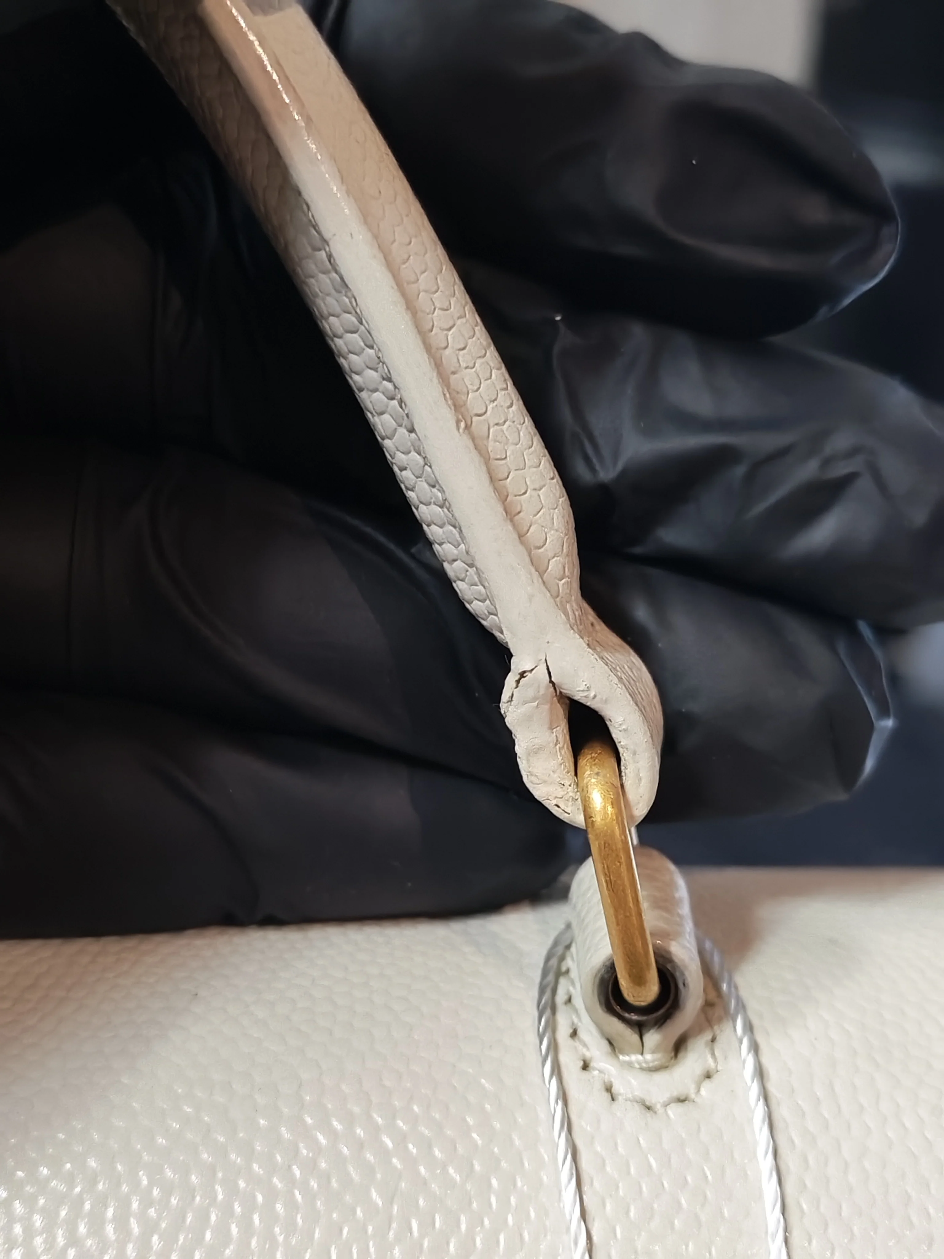 Yves Saint Laurent Cassandra Top Handle Medium in Off White Grained Calfskin Leather - Image 35
