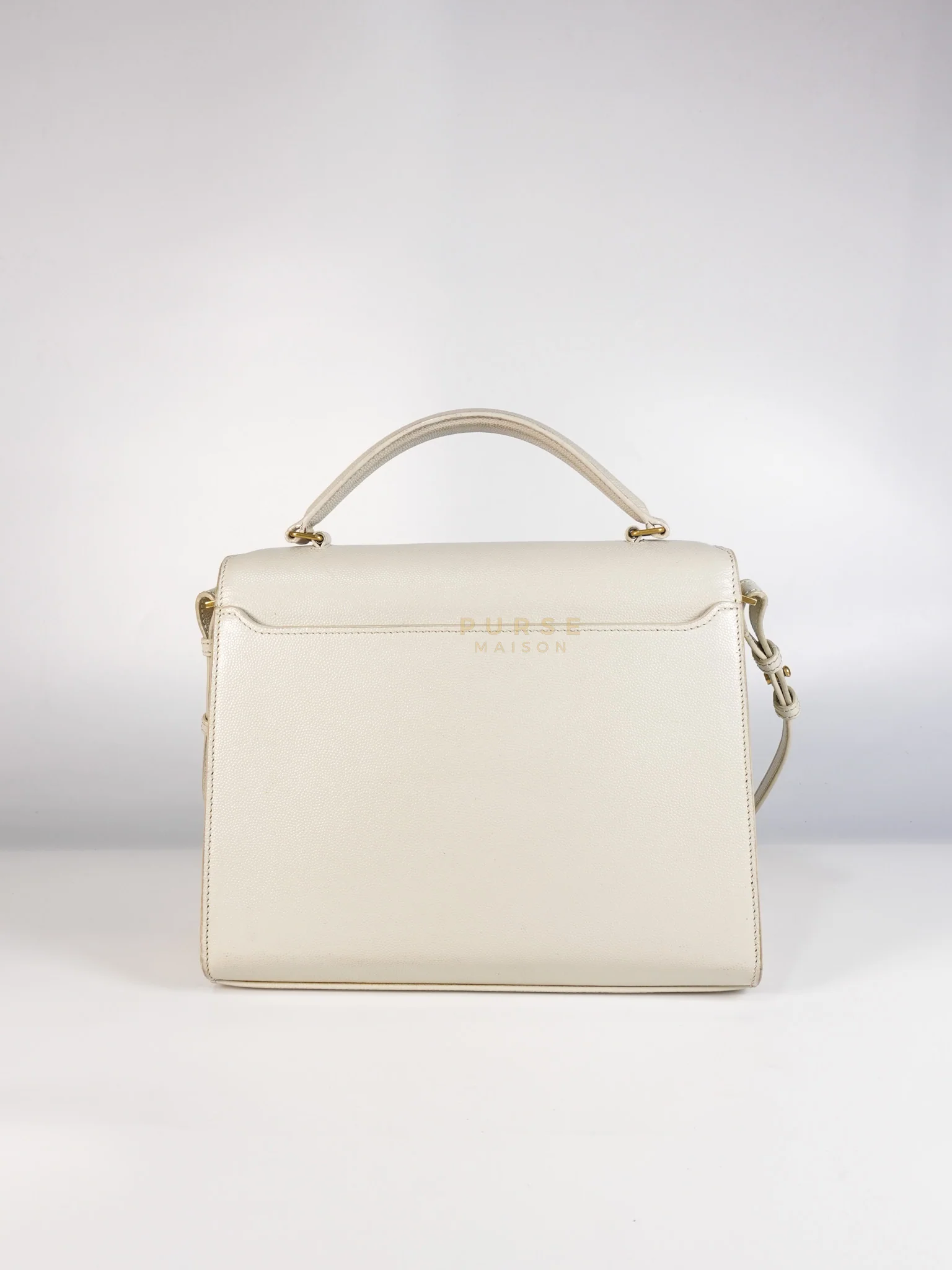 Yves Saint Laurent Cassandra Top Handle Medium in Off White Grained Calfskin Leather - Image 4