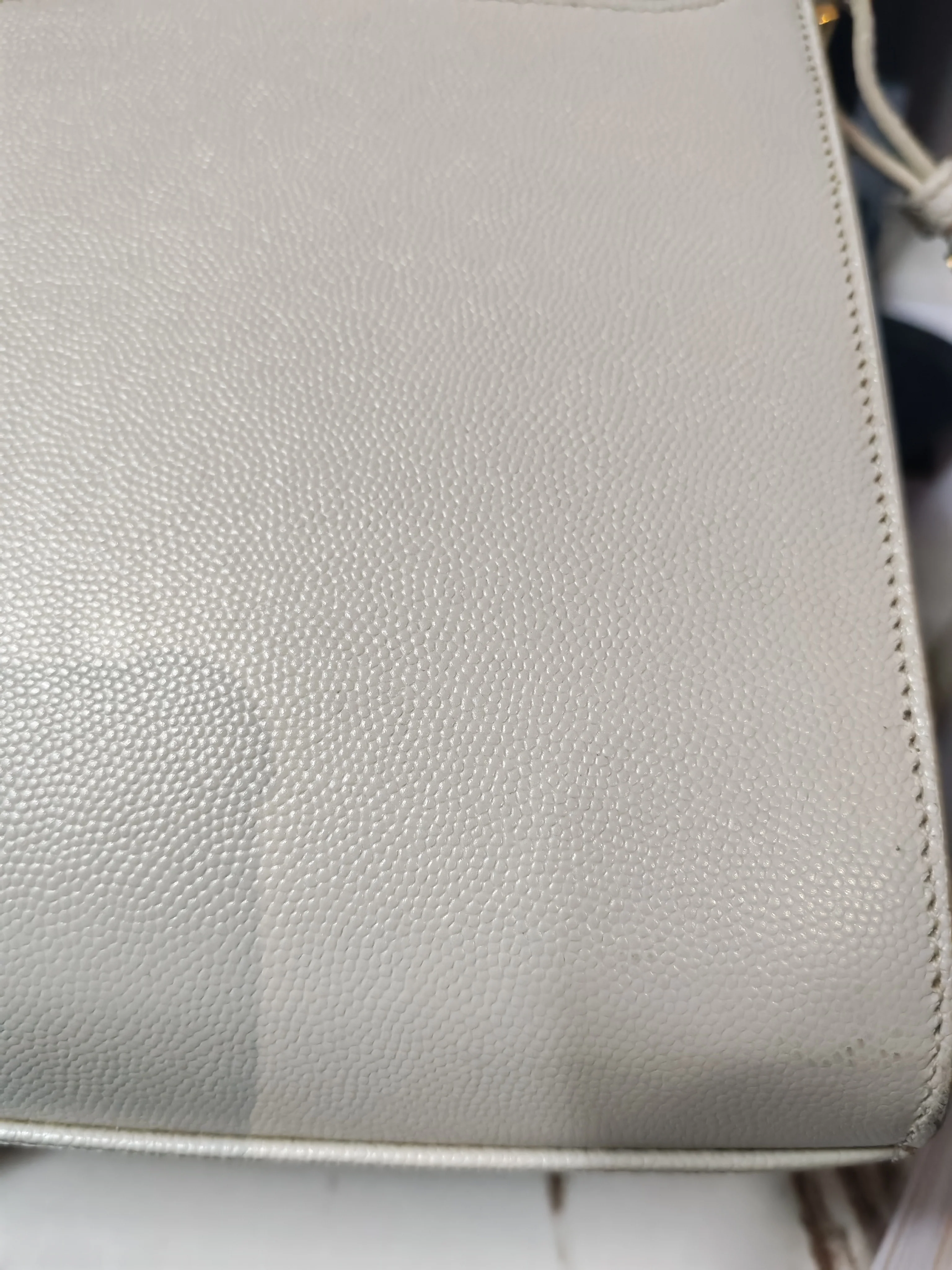 Yves Saint Laurent Cassandra Top Handle Medium in Off White Grained Calfskin Leather - Image 40