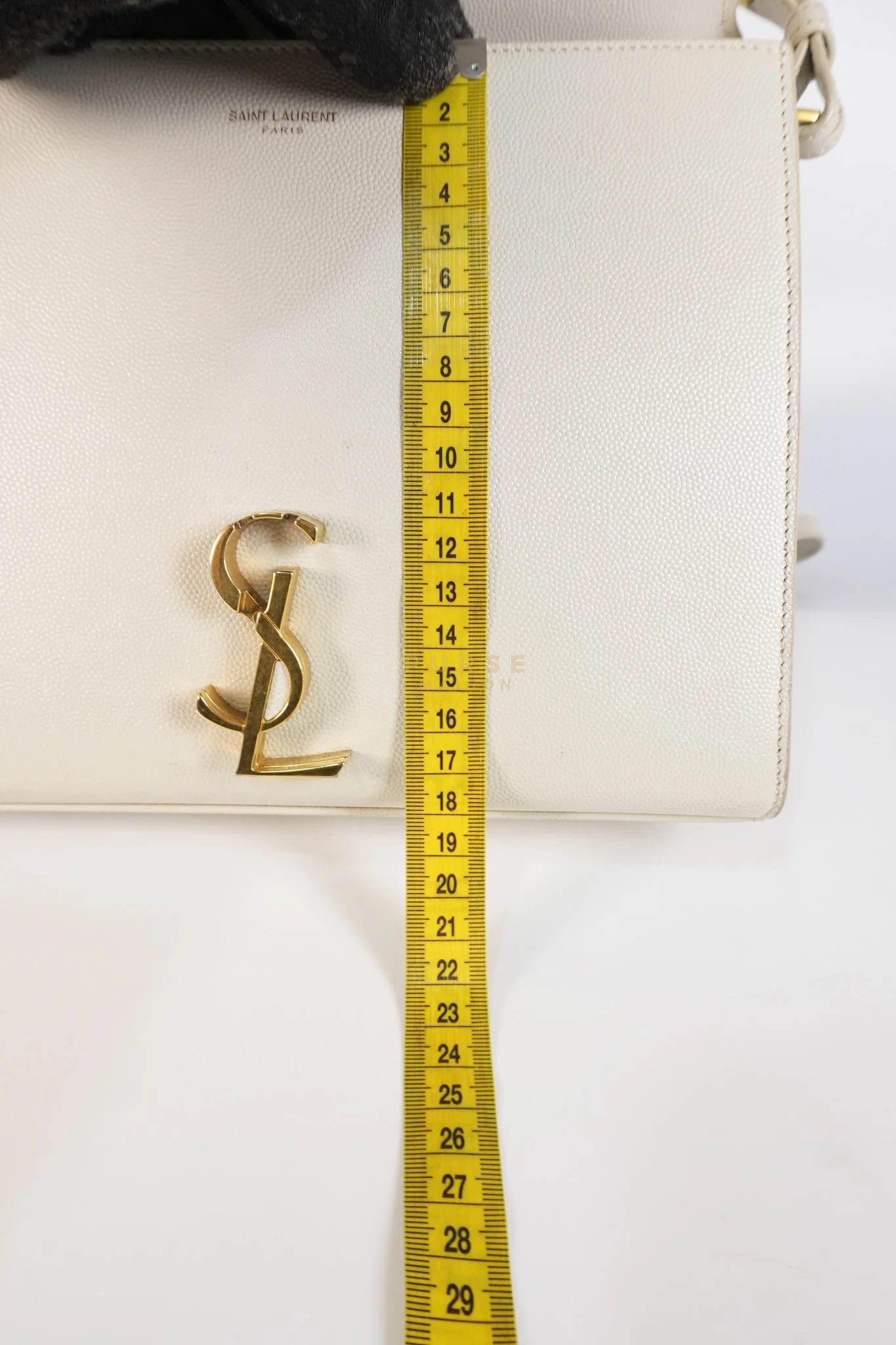 Yves Saint Laurent Cassandra Top Handle Medium in Off White Grained Calfskin Leather - Image 42