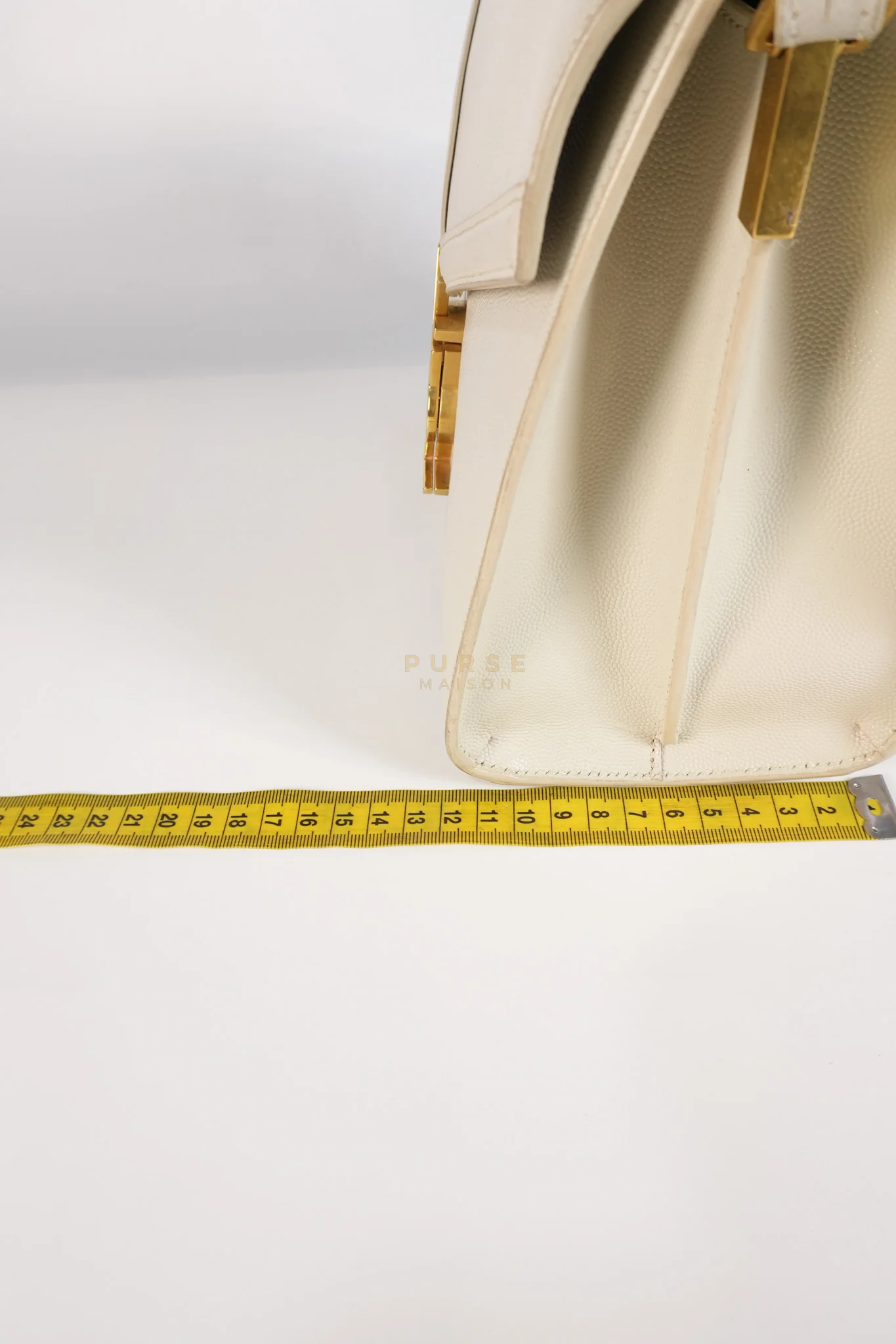 Yves Saint Laurent Cassandra Top Handle Medium in Off White Grained Calfskin Leather - Image 43