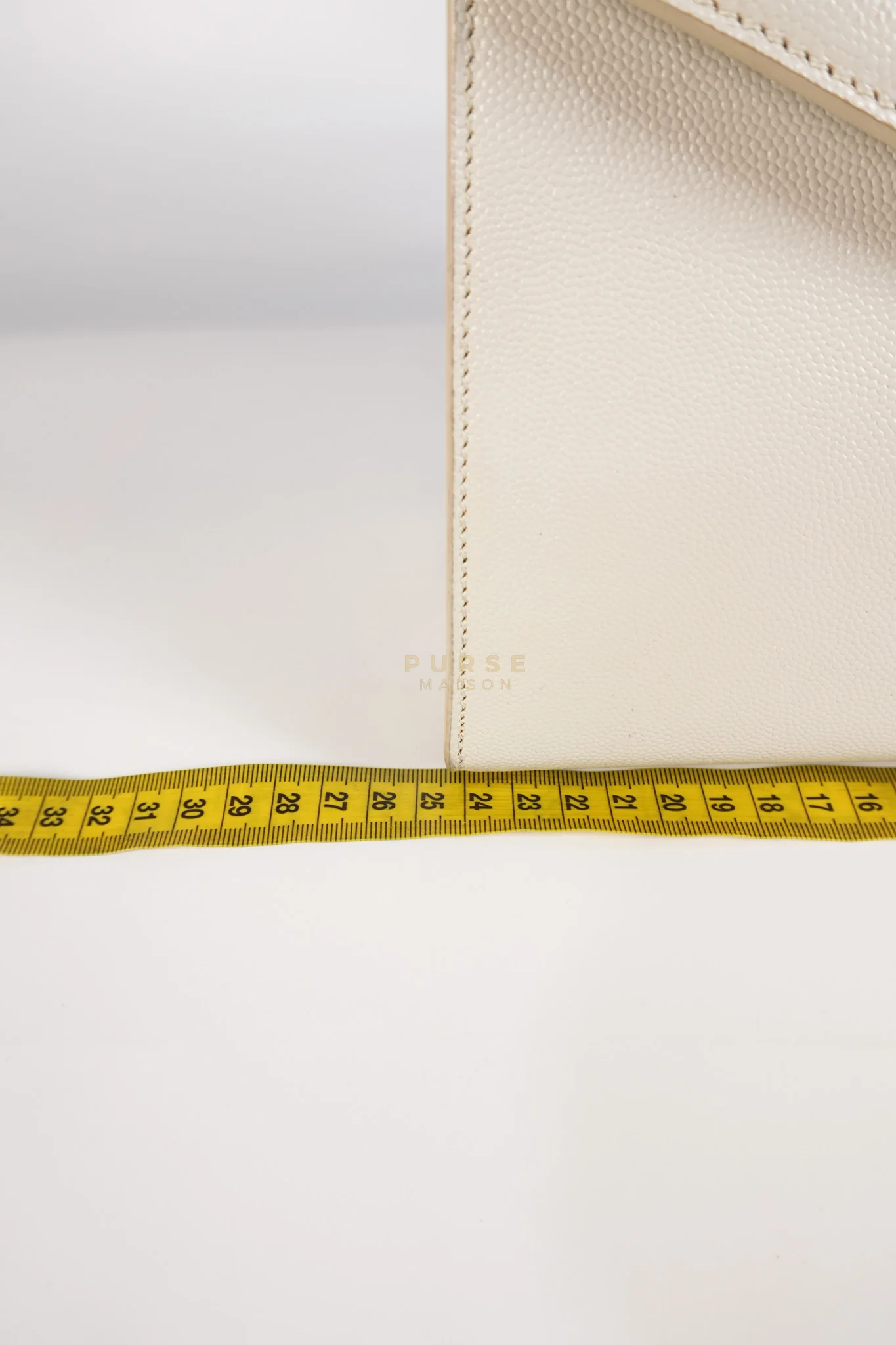 Yves Saint Laurent Cassandra Top Handle Medium in Off White Grained Calfskin Leather - Image 44