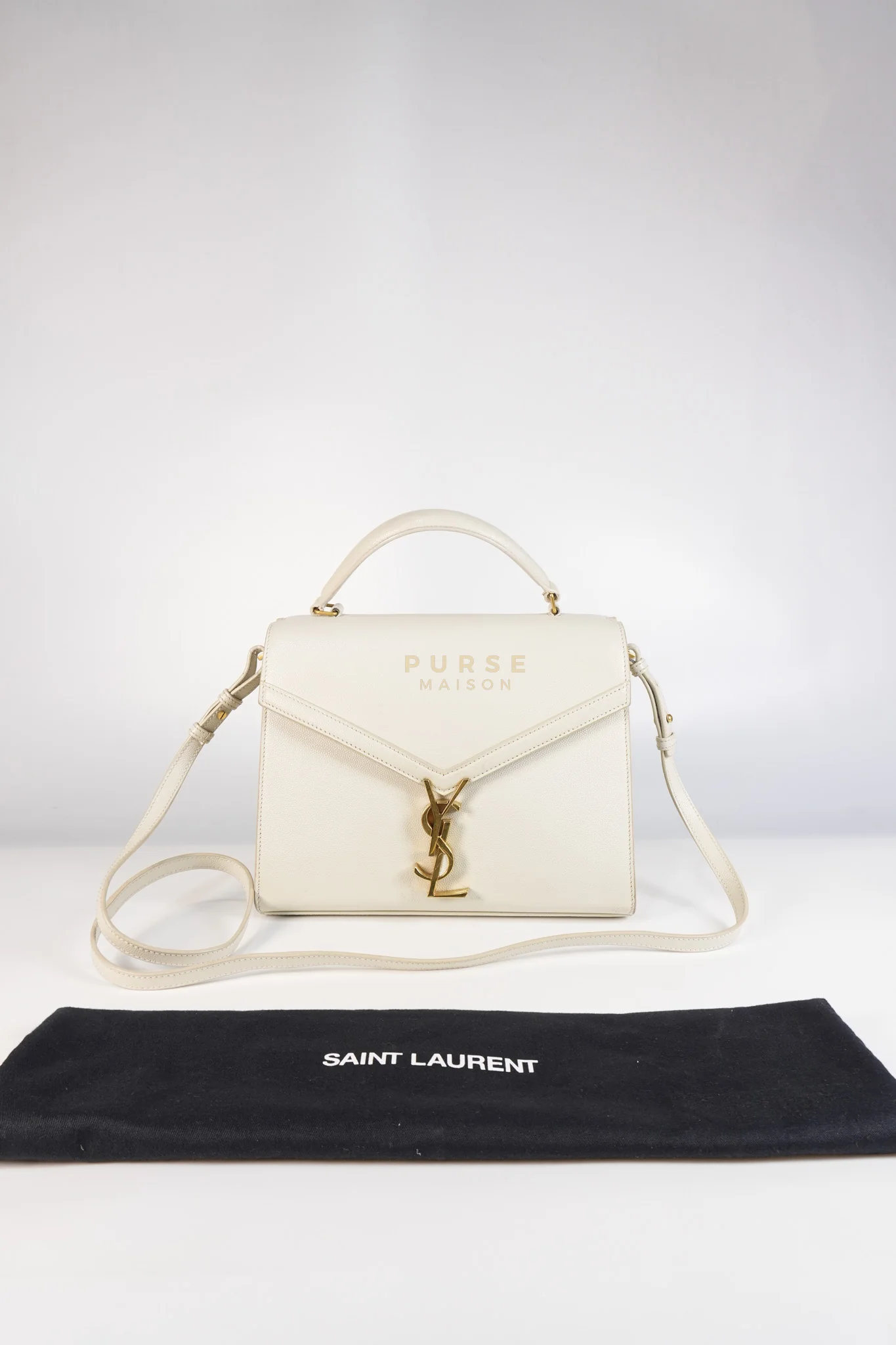 Yves Saint Laurent Cassandra Top Handle Medium in Off White Grained Calfskin Leather - Image 45