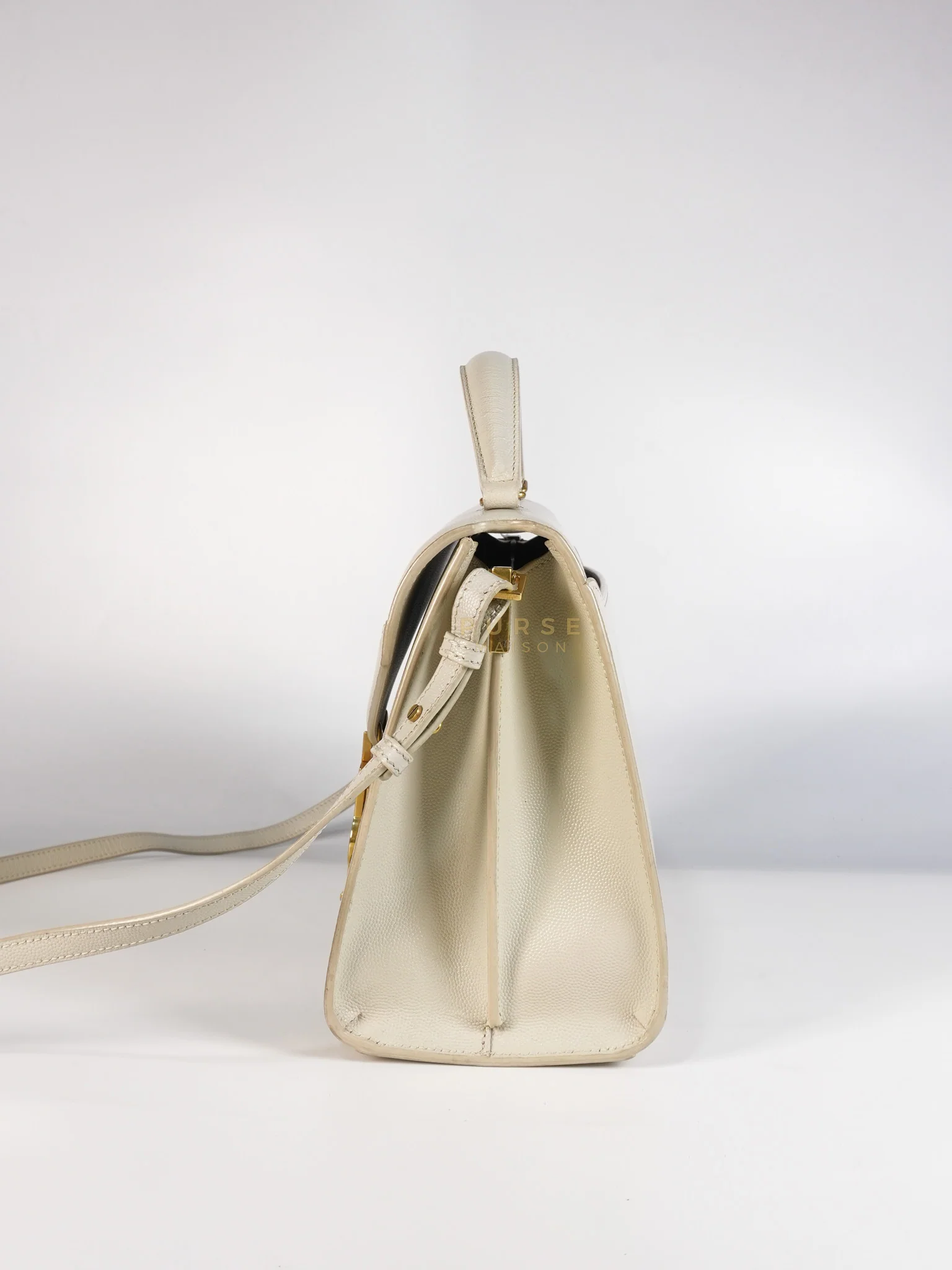 Yves Saint Laurent Cassandra Top Handle Medium in Off White Grained Calfskin Leather - Image 6