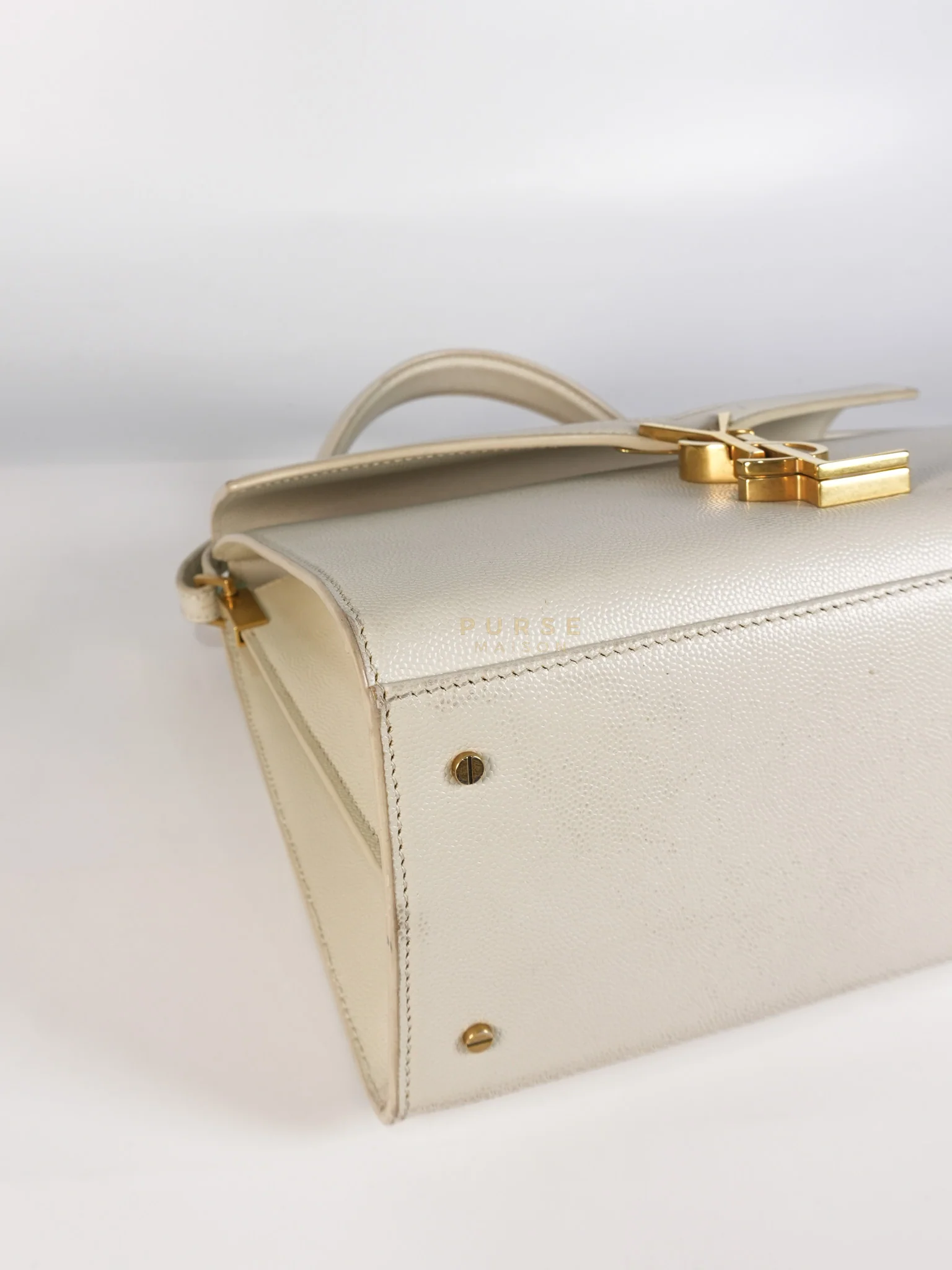 Yves Saint Laurent Cassandra Top Handle Medium in Off White Grained Calfskin Leather - Image 8