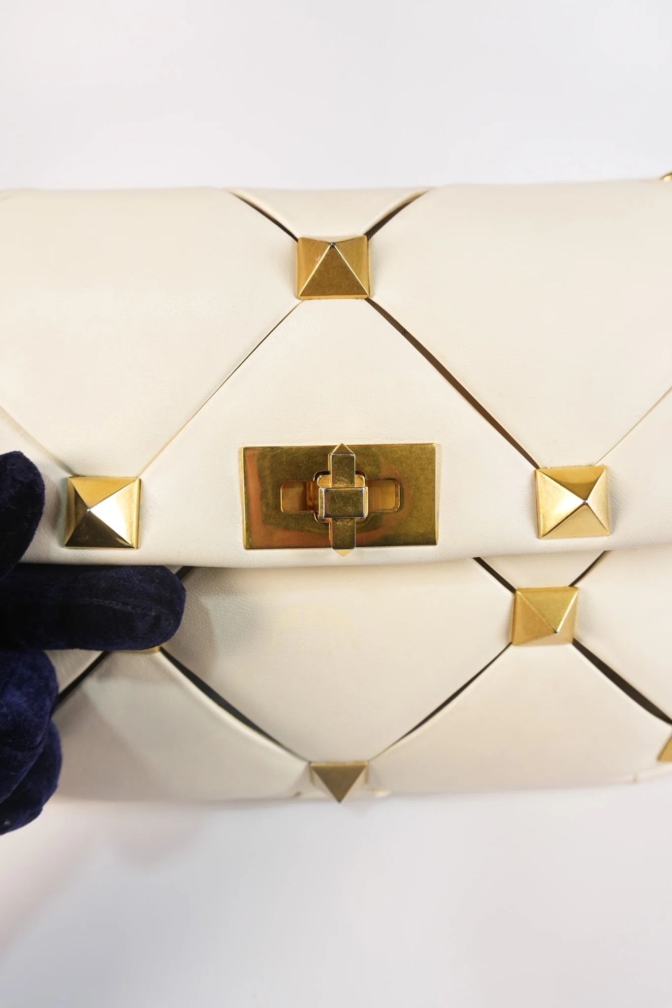 Valentino Roman Stud Top Handle Off White Nappa Leather Crossbody Bag - Image 18