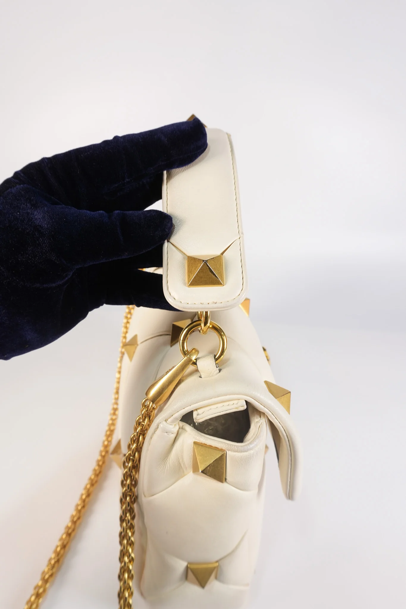 Valentino Roman Stud Top Handle Off White Nappa Leather Crossbody Bag - Image 24