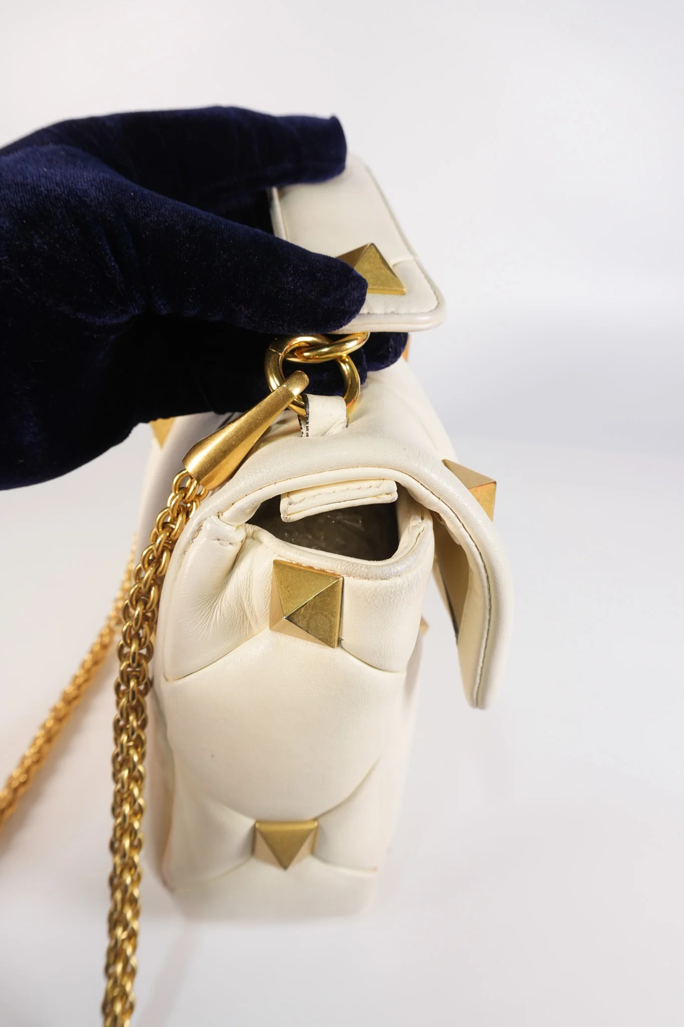 Valentino Roman Stud Top Handle Off White Nappa Leather Crossbody Bag - Image 25