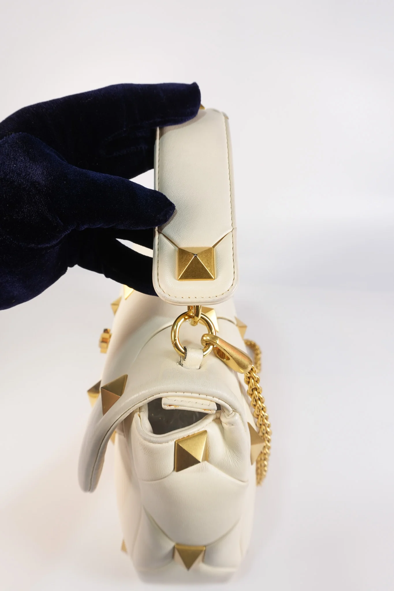 Valentino Roman Stud Top Handle Off White Nappa Leather Crossbody Bag - Image 26