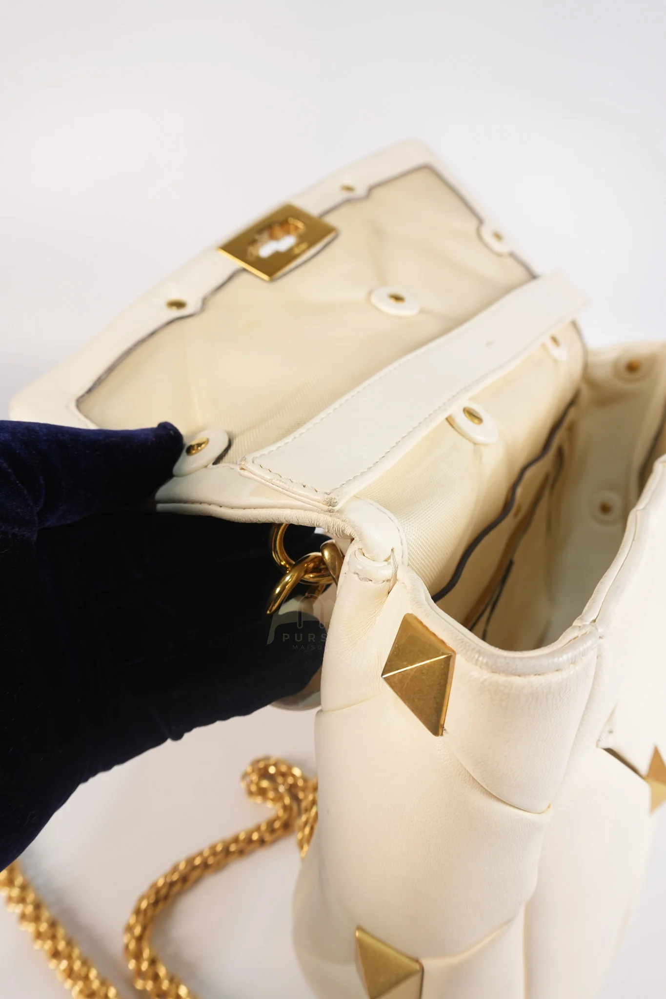 Valentino Roman Stud Top Handle Off White Nappa Leather Crossbody Bag - Image 36