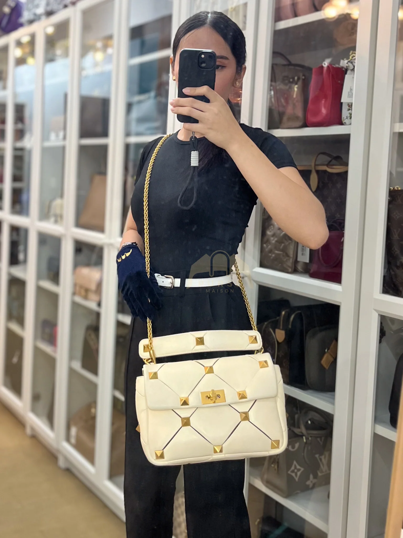 Valentino Roman Stud Top Handle Off White Nappa Leather Crossbody Bag - Image 58