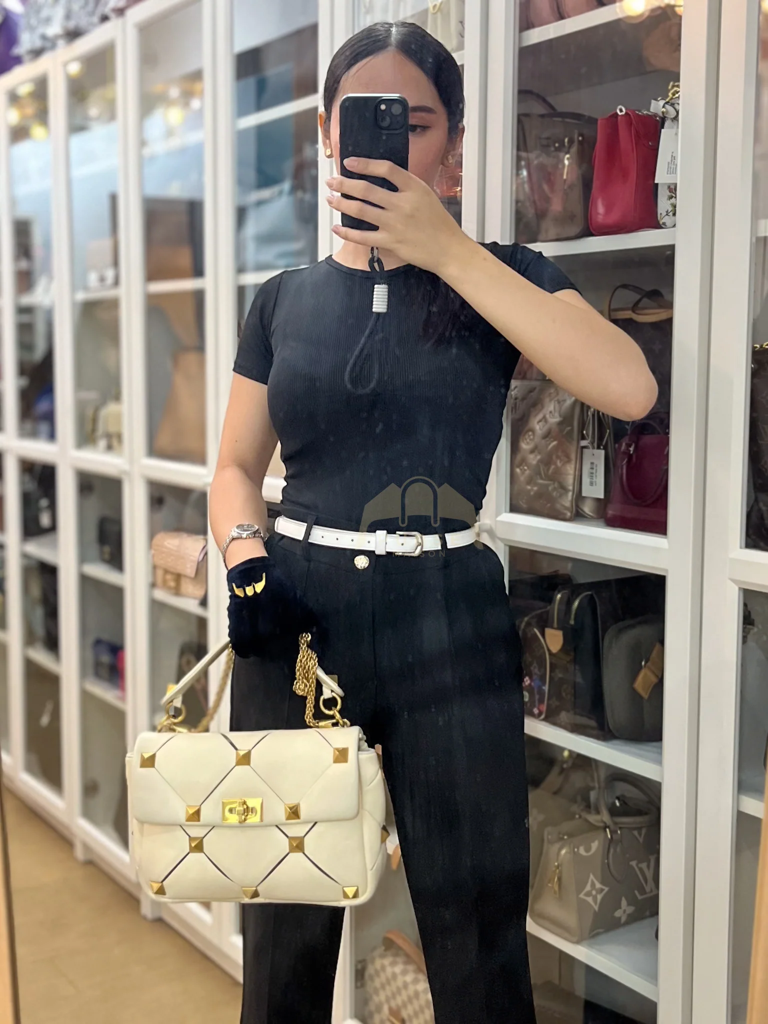 Valentino Roman Stud Top Handle Off White Nappa Leather Crossbody Bag - Image 59
