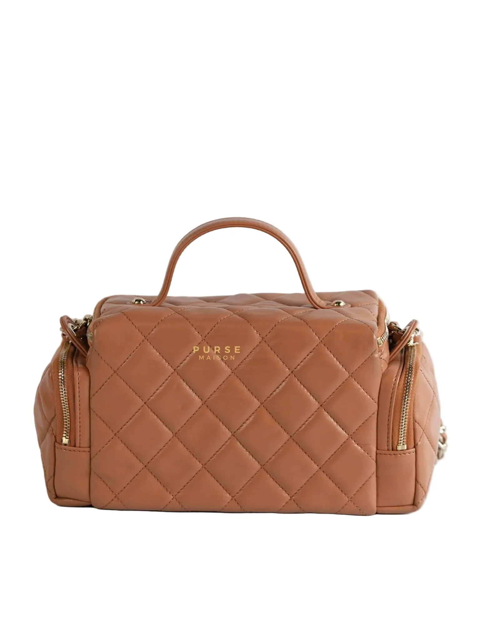 Chanel Top Handle Cargo Vanity Case Shoulder Bag Lambskin Dark Beige (Microchip) - Image 3